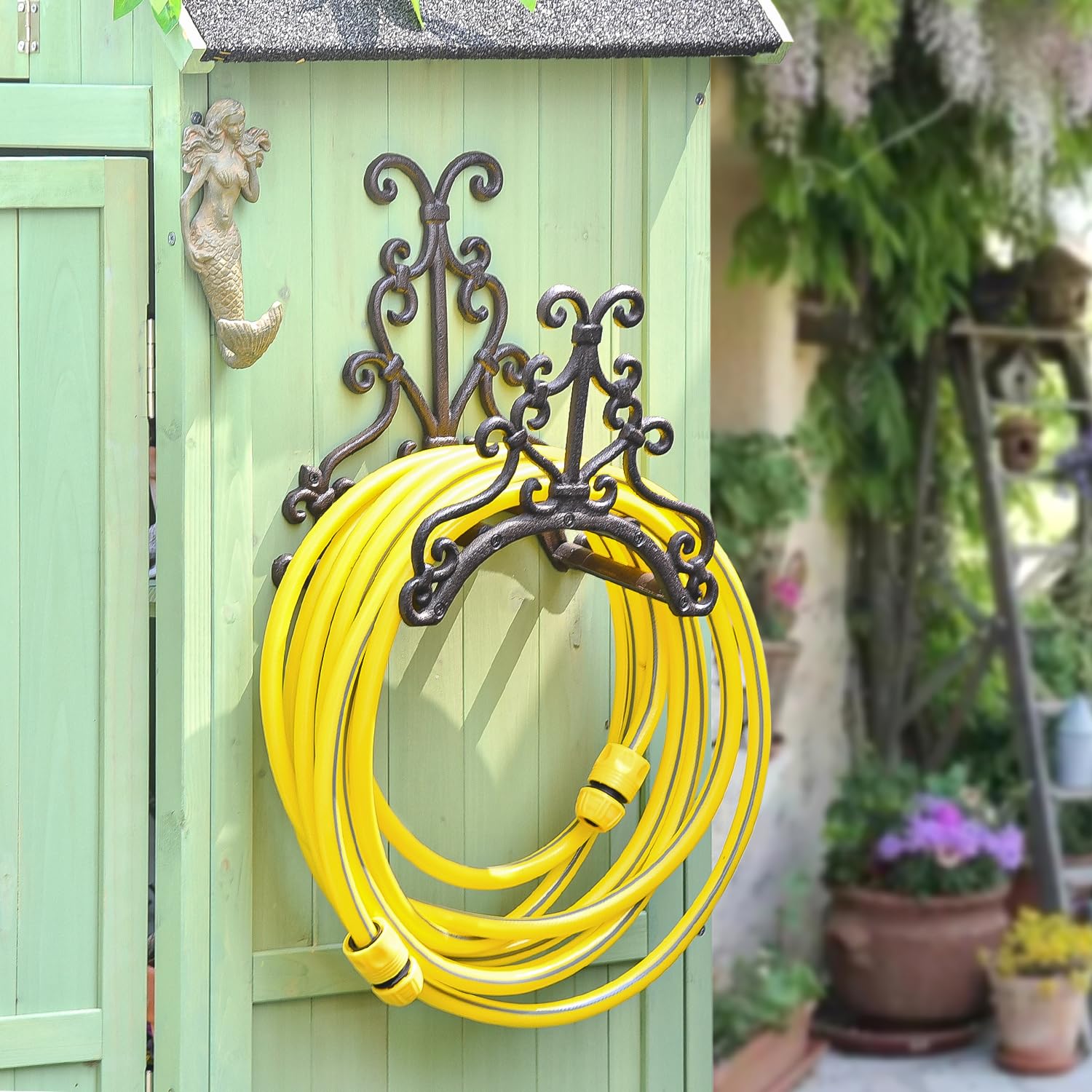 Sungmor Cast Iron Garden Hose Holder – Wall Mounted Vintage Metal Rack