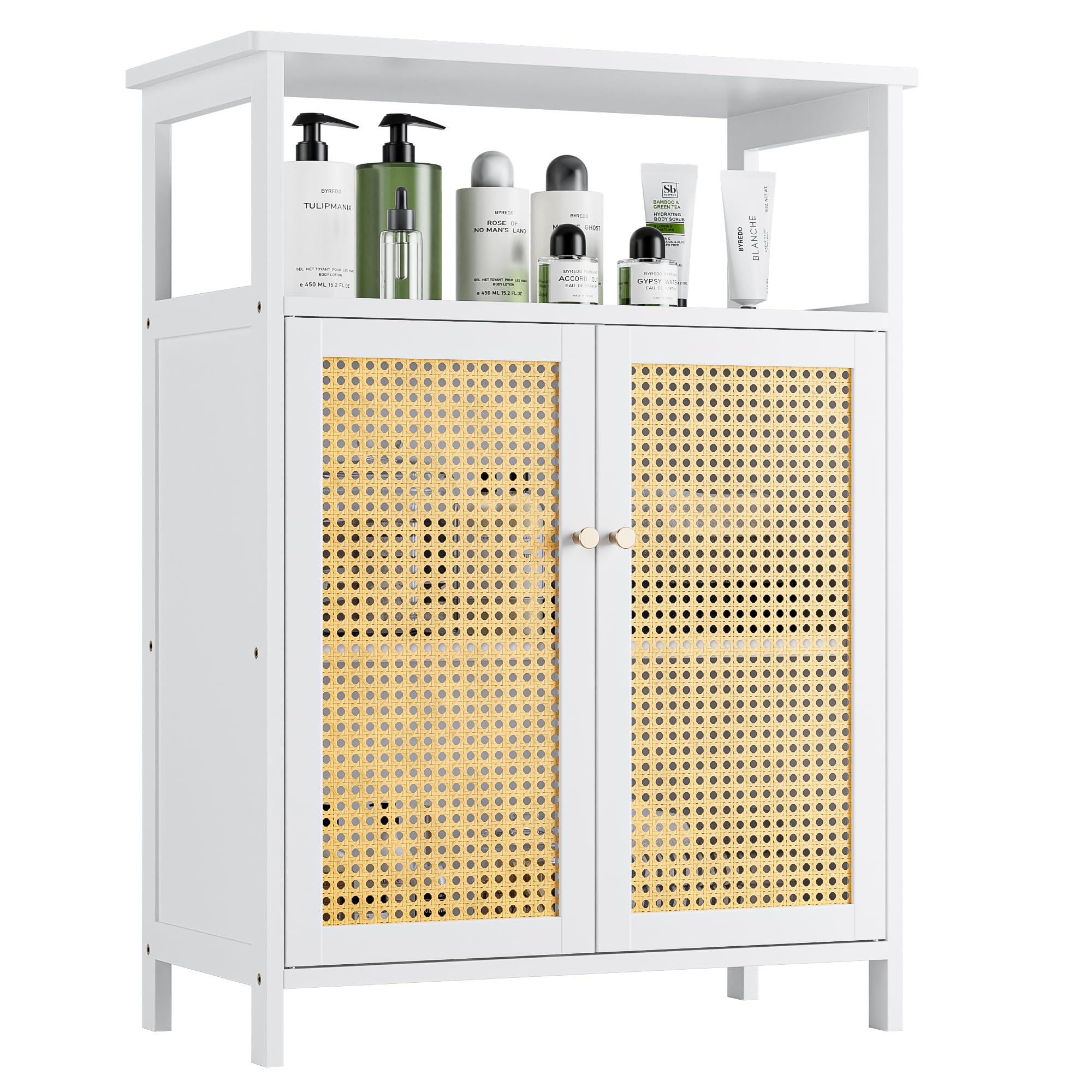 vovala Bamboo Rattan Storage Cabinet | 4-Tier Bathroom Organizer - White