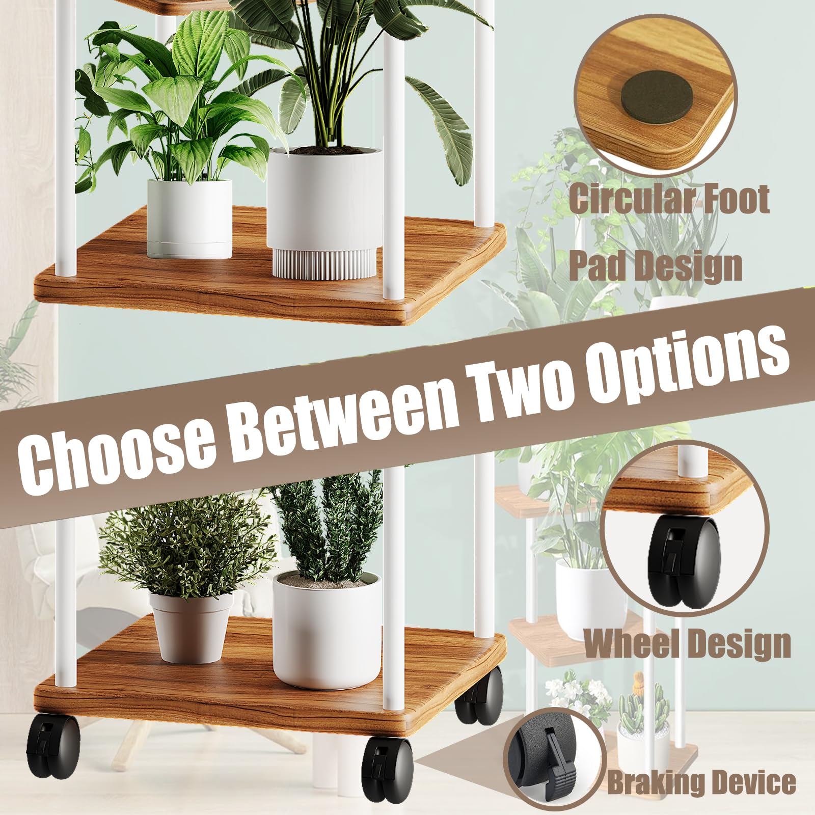 Jolof Store 5-Tier Wooden Plant Stand | Multi-Tier Flower Shelf with Wheels