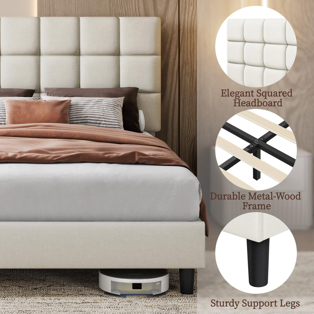 Yaheetech 4ft6 Double Bed Frame, Upholstered Headboard, Beige - image 5