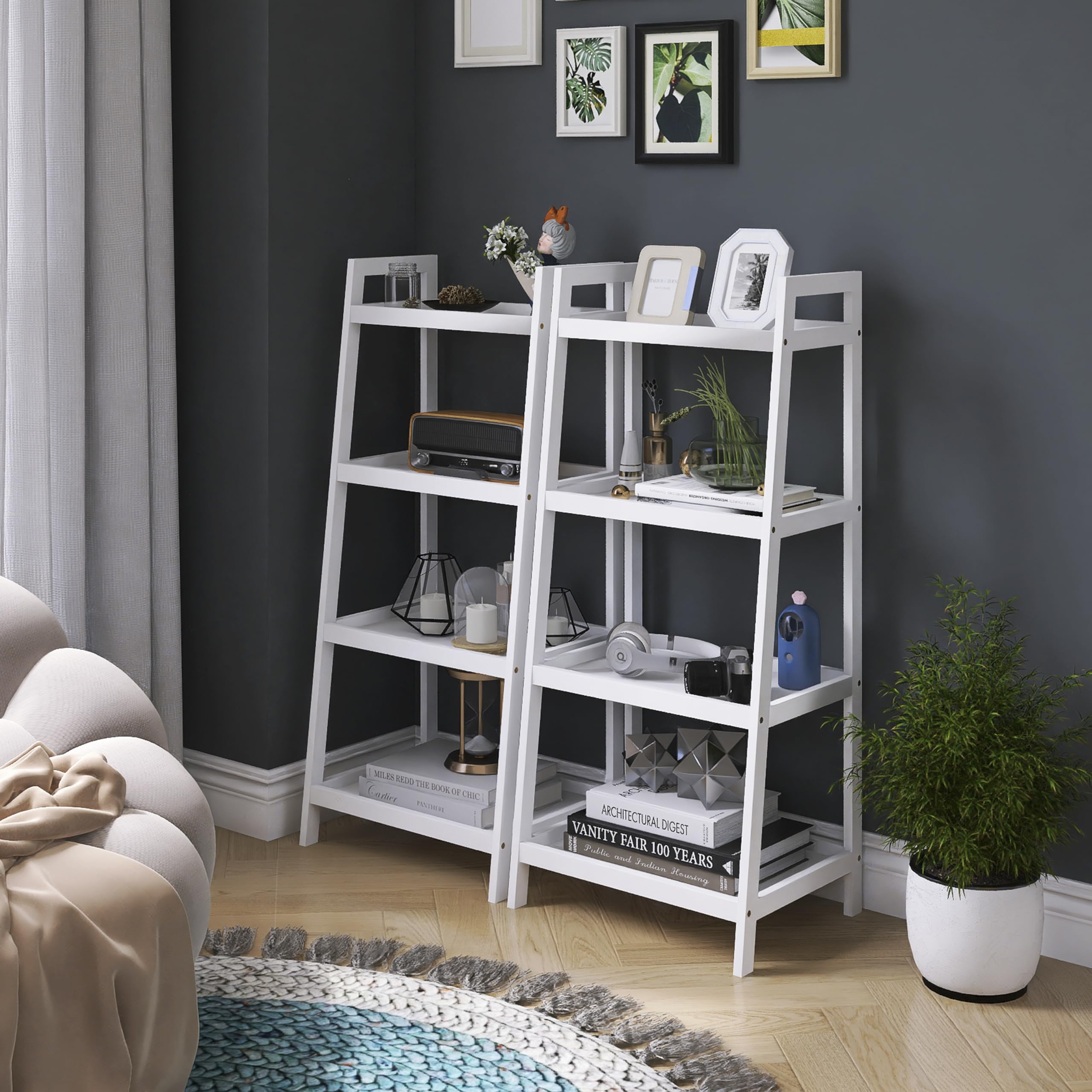 SMIBUY 4-Tier Bamboo Ladder Shelf – Freestanding Bookshelf & Plant Stand