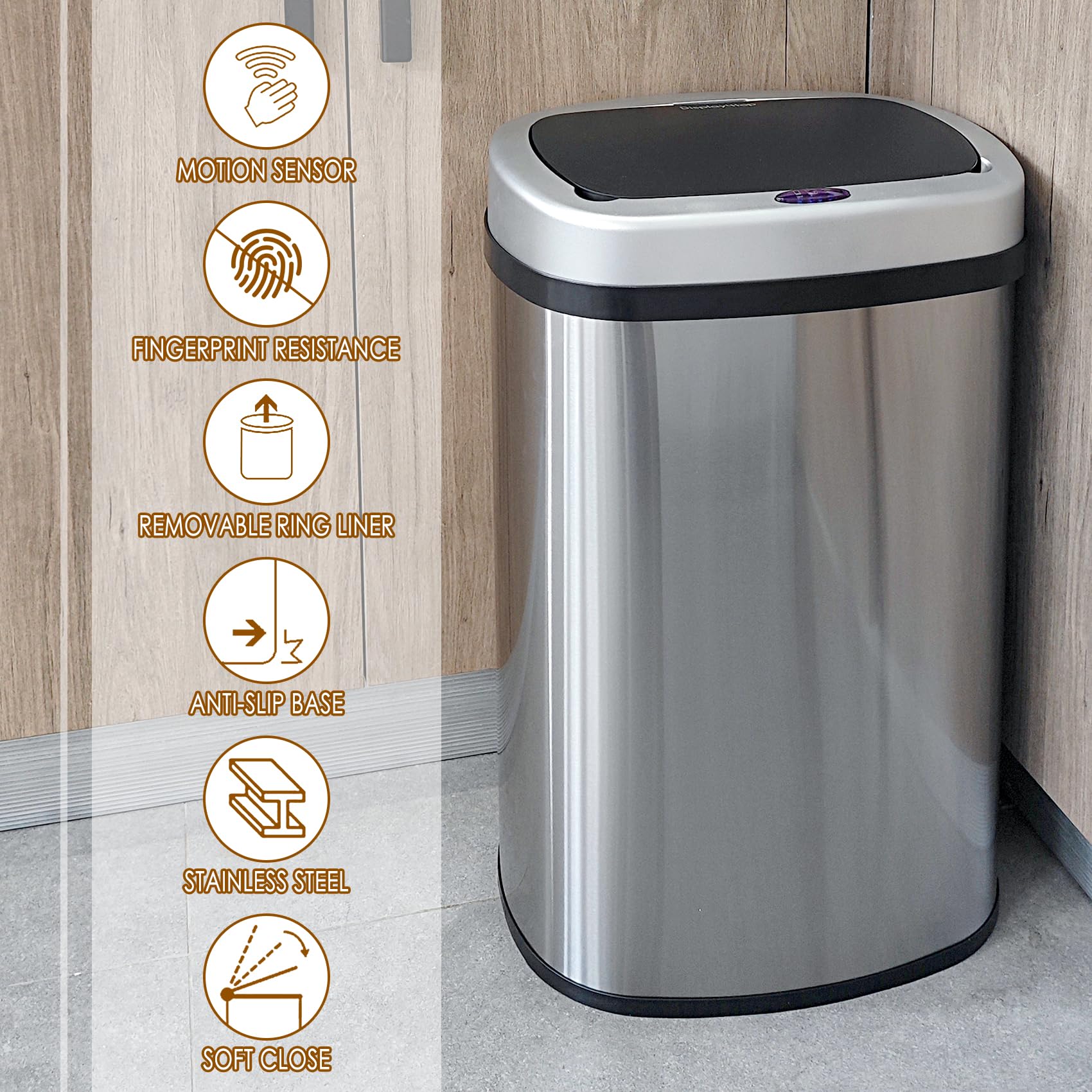 display4top 58L Stainless Steel Automatic Touchless Sensor Trash Can
