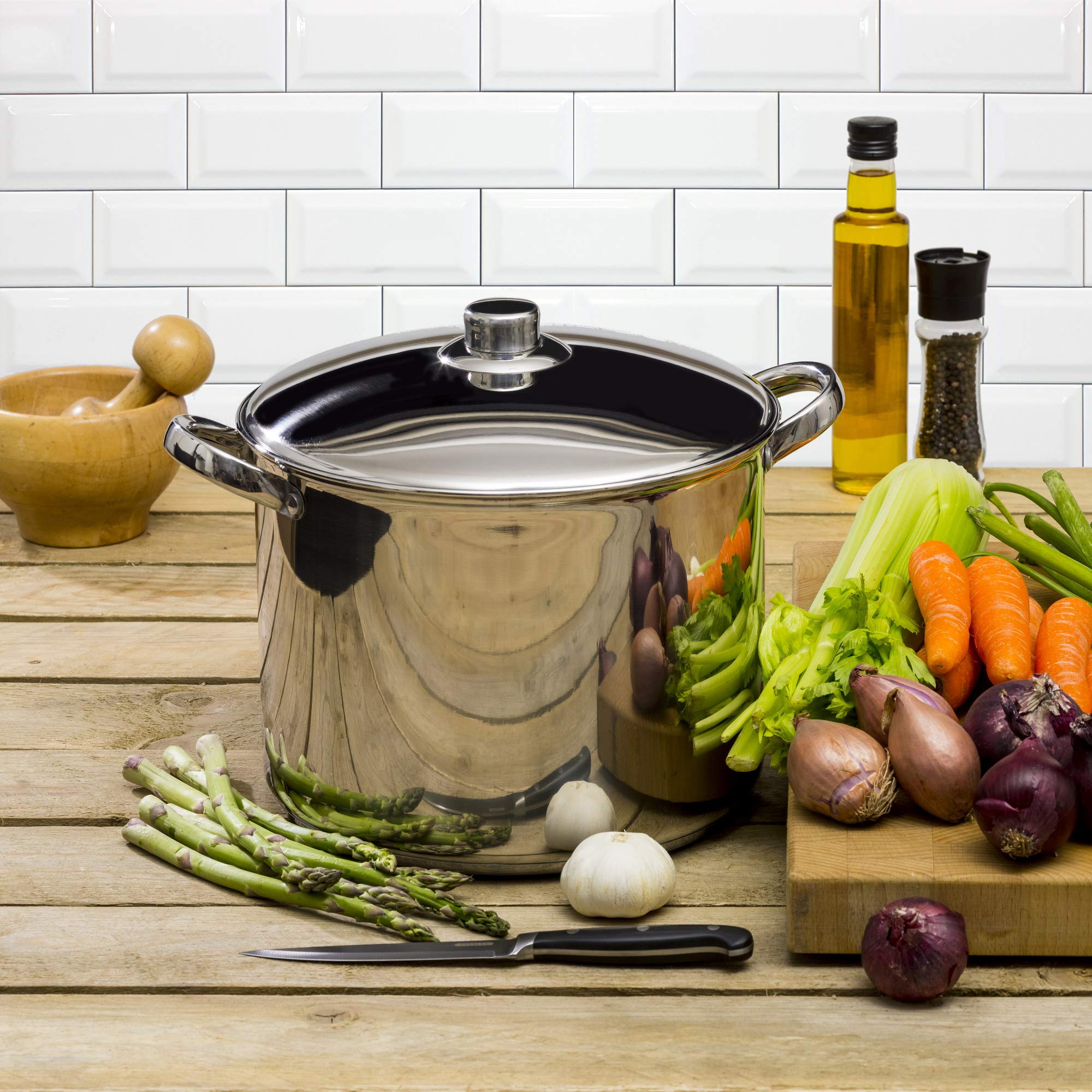 Steelex Stainless Steel Induction Stock Pot with Lid | Mirror Polished Finish