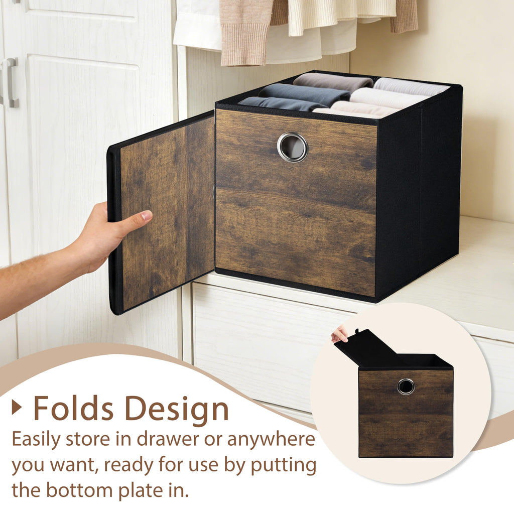 KANCNT Sturdy Cube Storage Boxes with Exquisite Wood Look,Stylish Thickened Fabric Storage Cube Bins for shelves,Foldable Storage Basket for