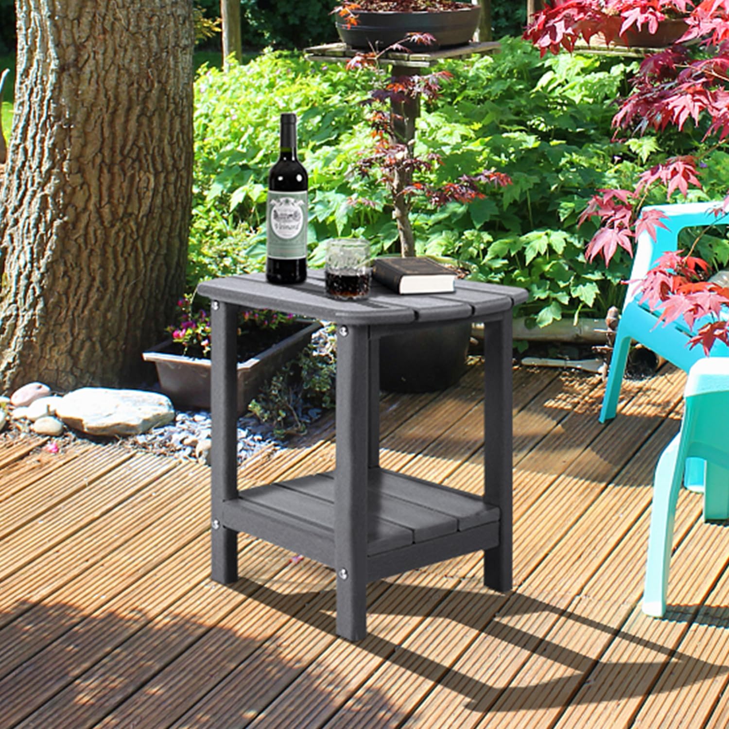 NALONE 2-Tier Adirondack Side Table – Weatherproof HDPE Outdoor End Table