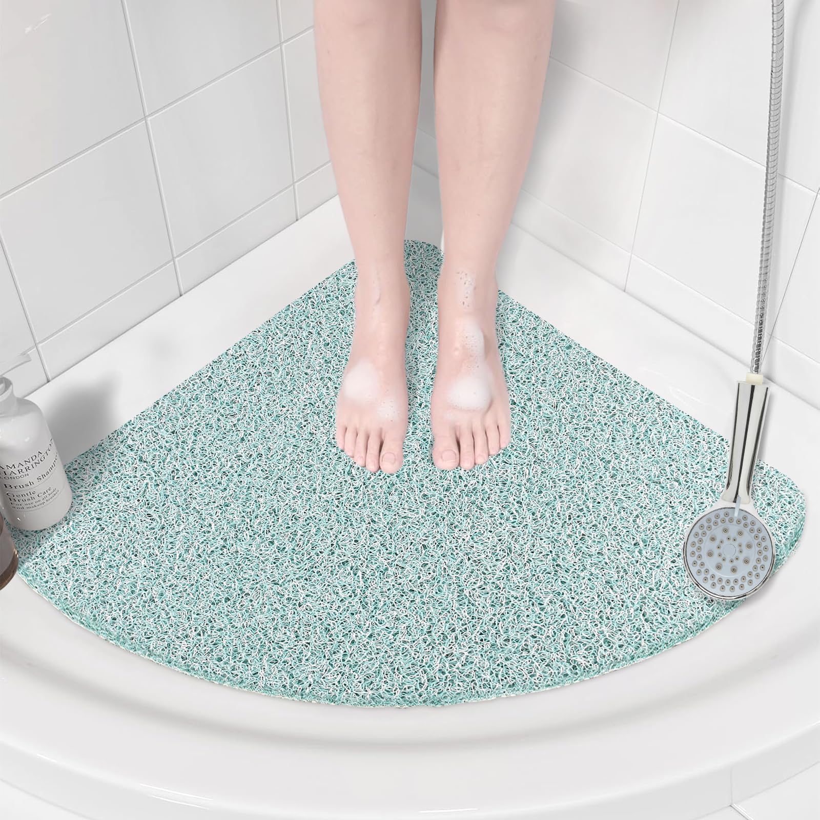 Corner Shower Mat – 60x60cm Non-Slip Loofah Bath Mat Green