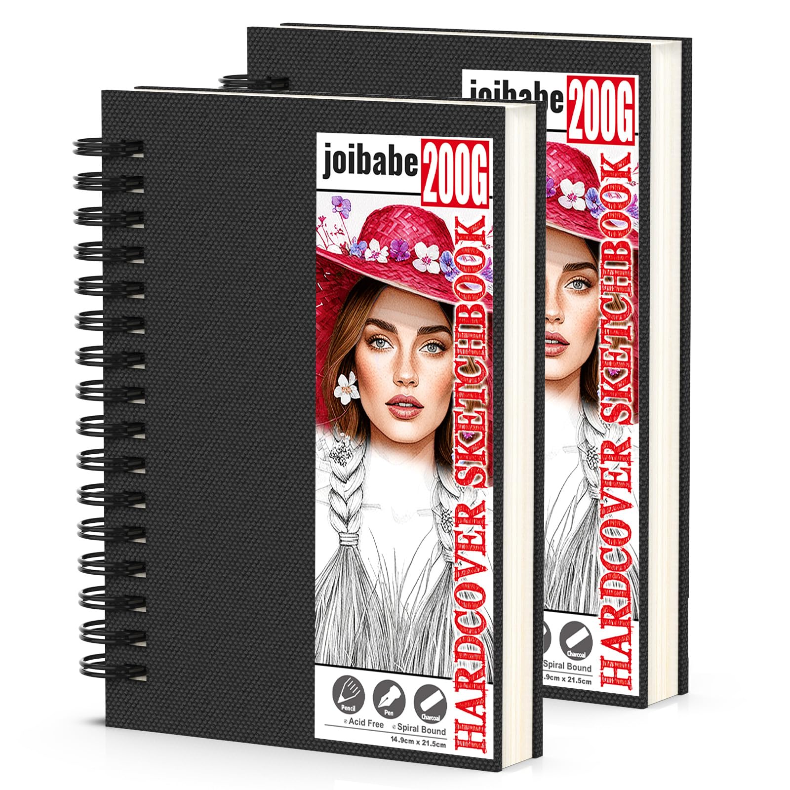 Joibabe 2-Pack A5 Sketch Books | 200GSM Hardcover Spiral Drawing Pad