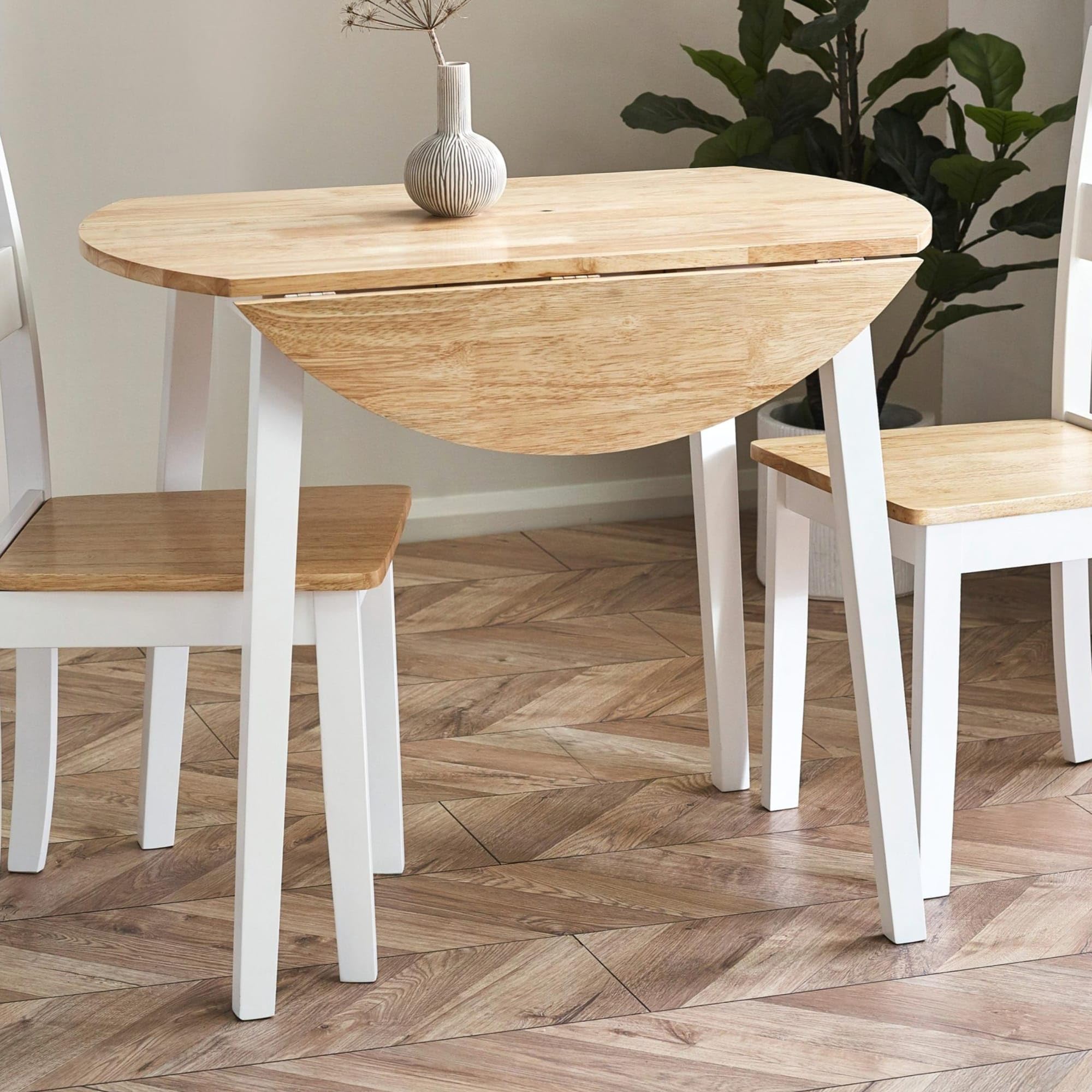 Julian Bowen Linwood Round Drop Leaf Table – Natural Oak & White