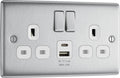 BG Electrical Double Switched Socket | Brushed Steel USB A & C