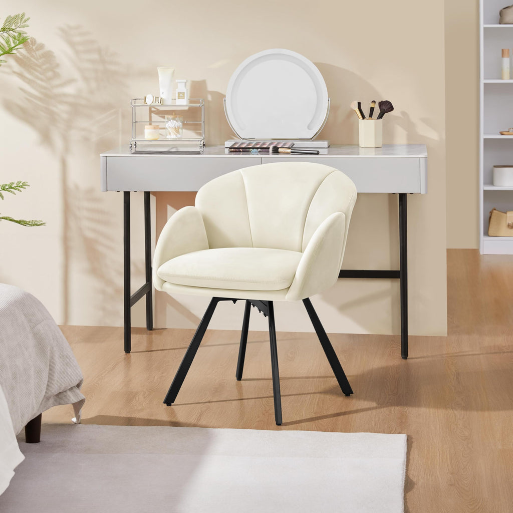 Yaheetech Swivel Tub Chair, Flower Shape Velvet Armchair, Beige