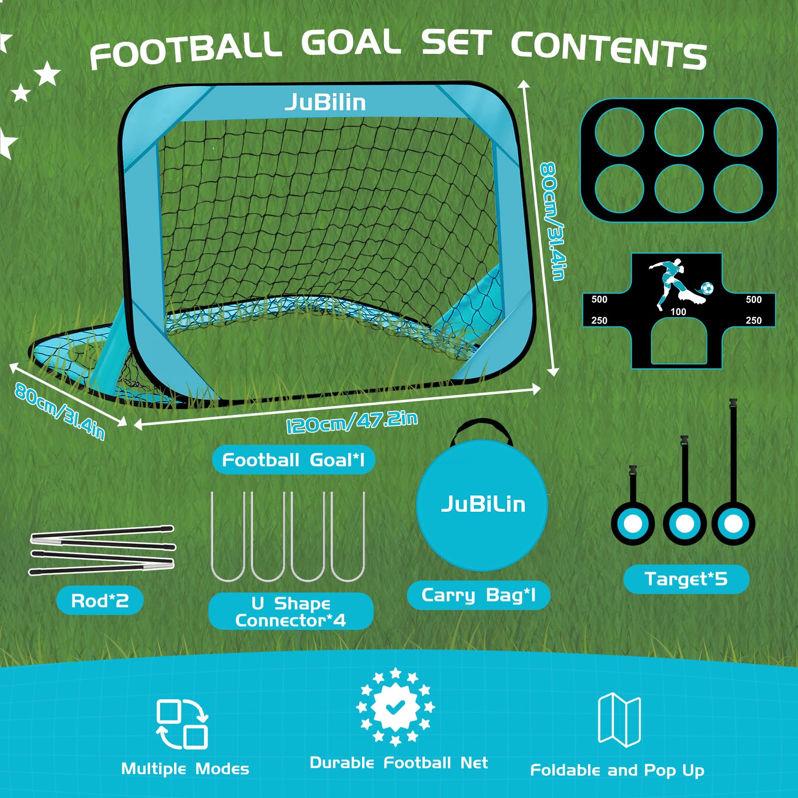 Jubilin Pop Up Football Goal for Kids – 4-Mode Portable Soccer Net