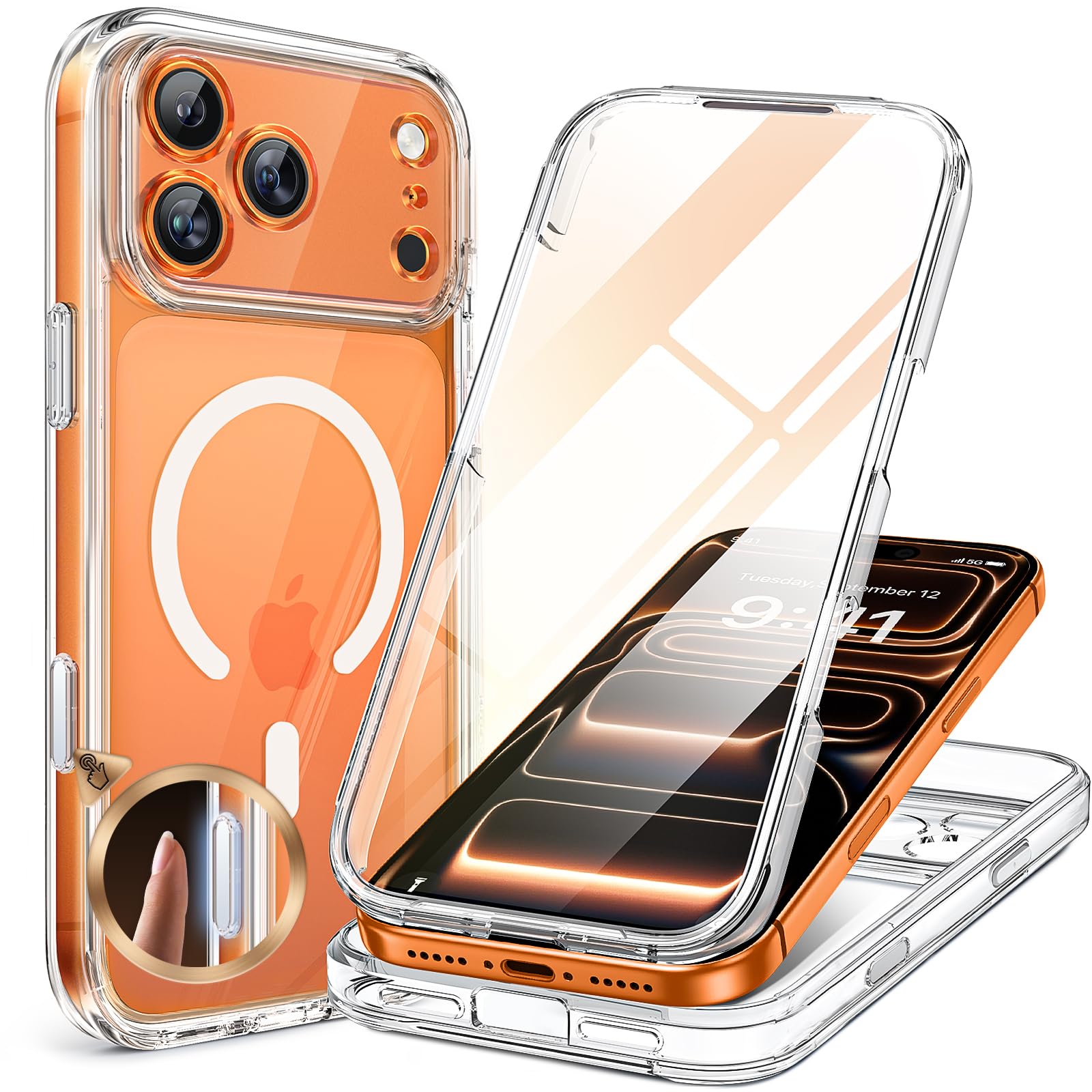 Miracase Magnetic iPhone 17 Pro Case with Screen Protector – Clear