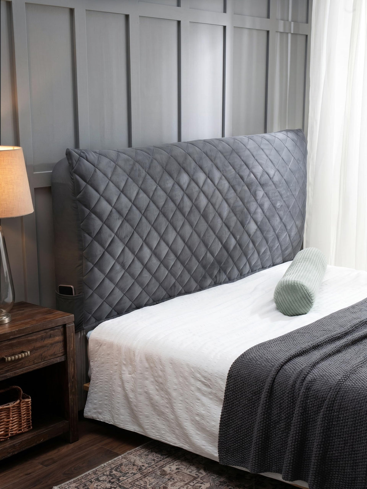 Bed Headboard Slipcover Quilted Thicken Protector Light grey,180x70cm - image 1