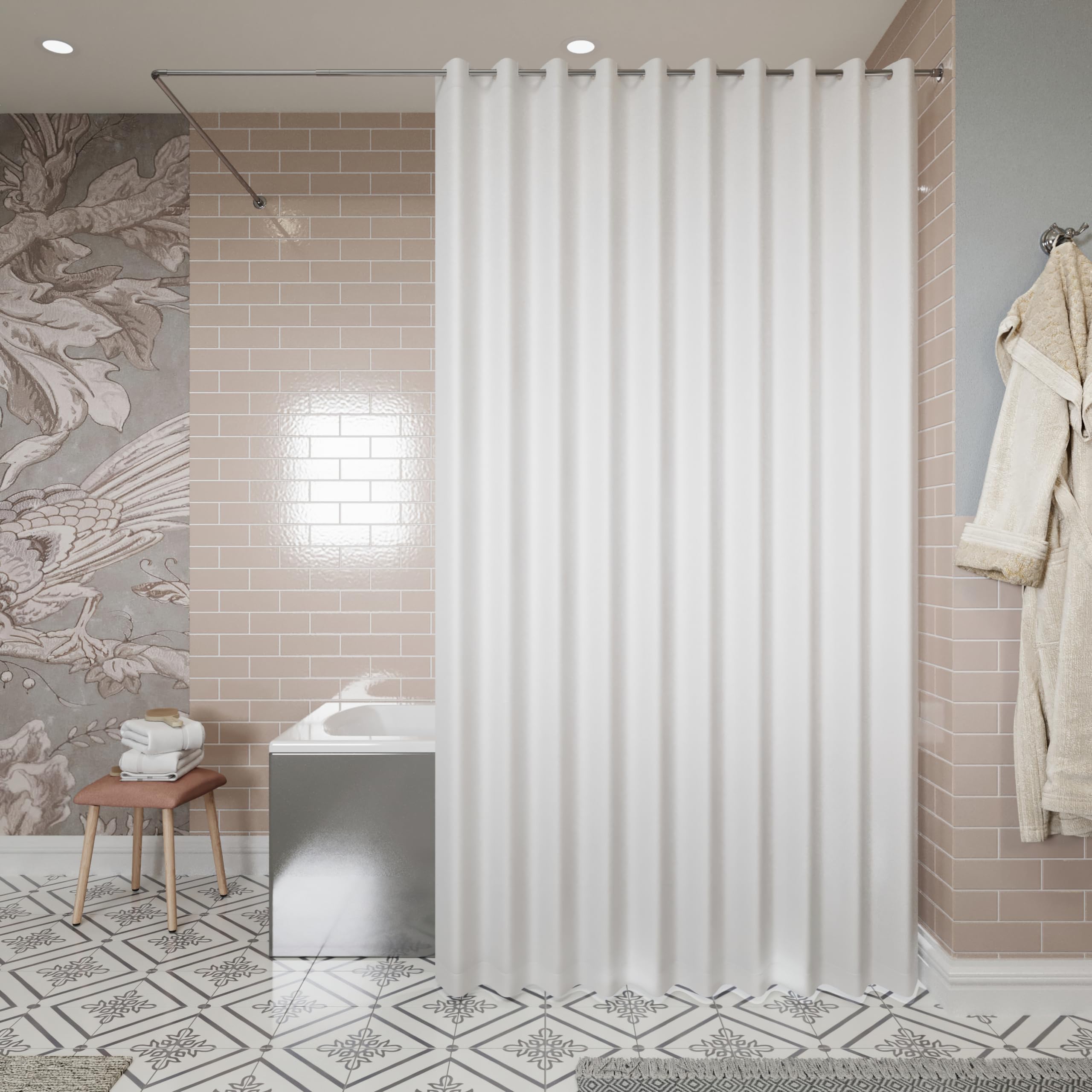 Croydex Hookless White Textile Shower Curtain | 1800 x 1800mm
