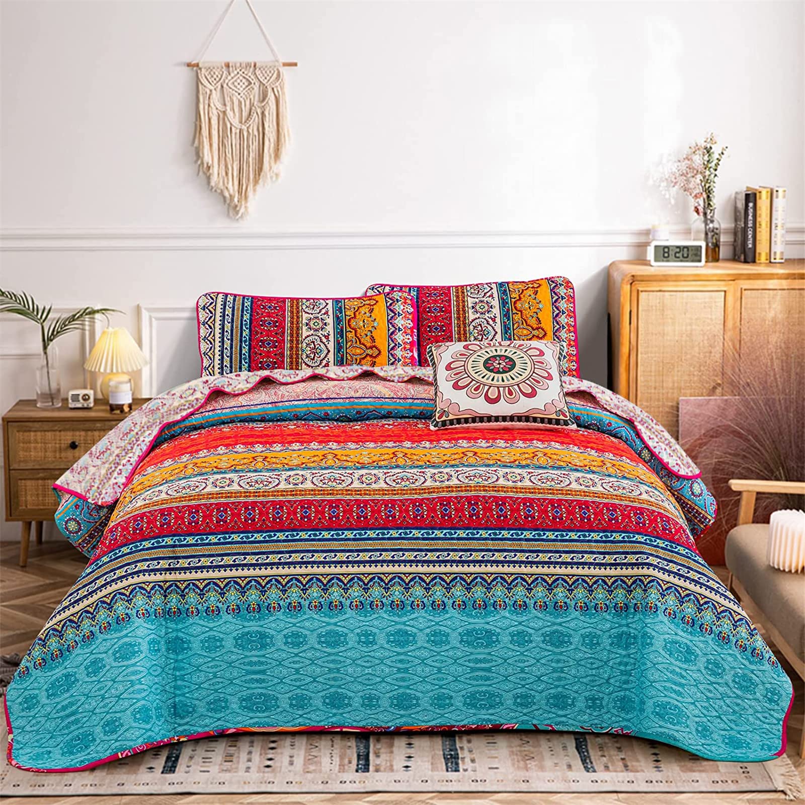 WONGS BEDDING King Bohemian Reversible Quilt | Soft Microfiber Bedspread