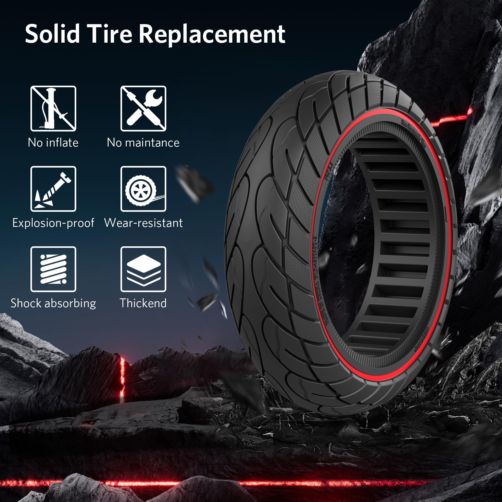 OUXI 10-Inch Solid Scooter Tyres | Puncture Proof for Ninebot Max G30P | 2 Pack
