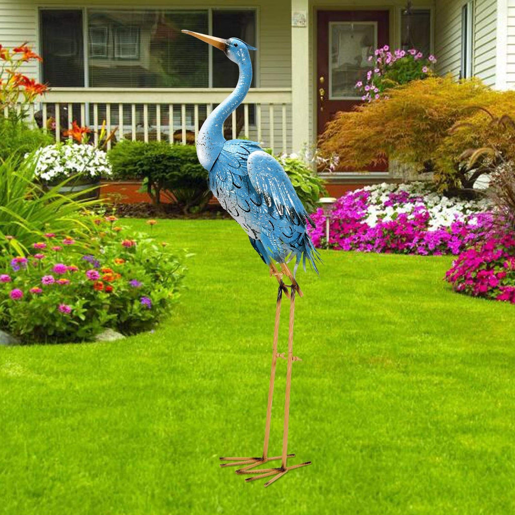 Goodeco 96cm Blue Metal Crane Statue – Standing Heron Garden Sculpture