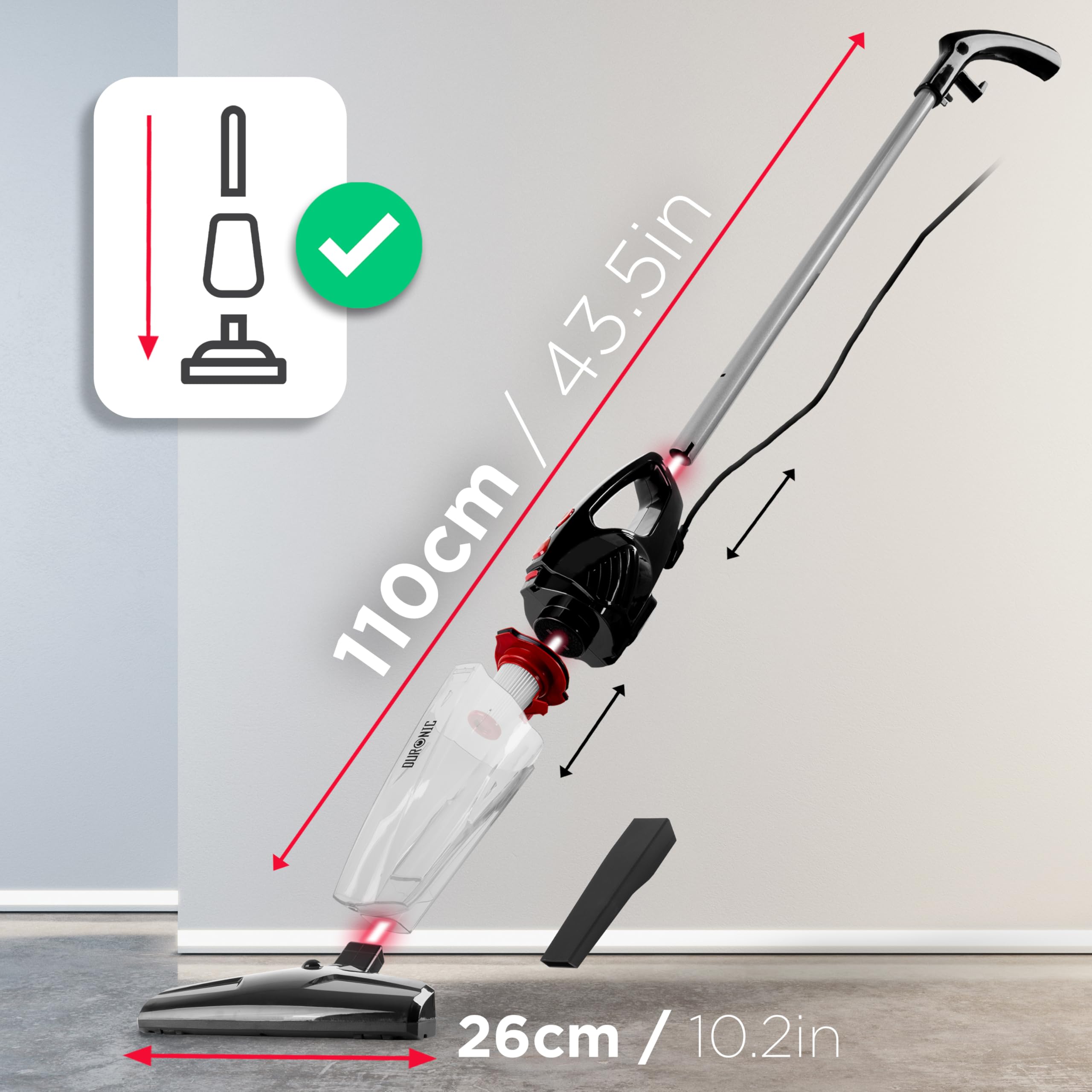 Duronic VC8 BK 2-in-1 Stick Vacuum Cleaner | Lightweight HEPA Handheld