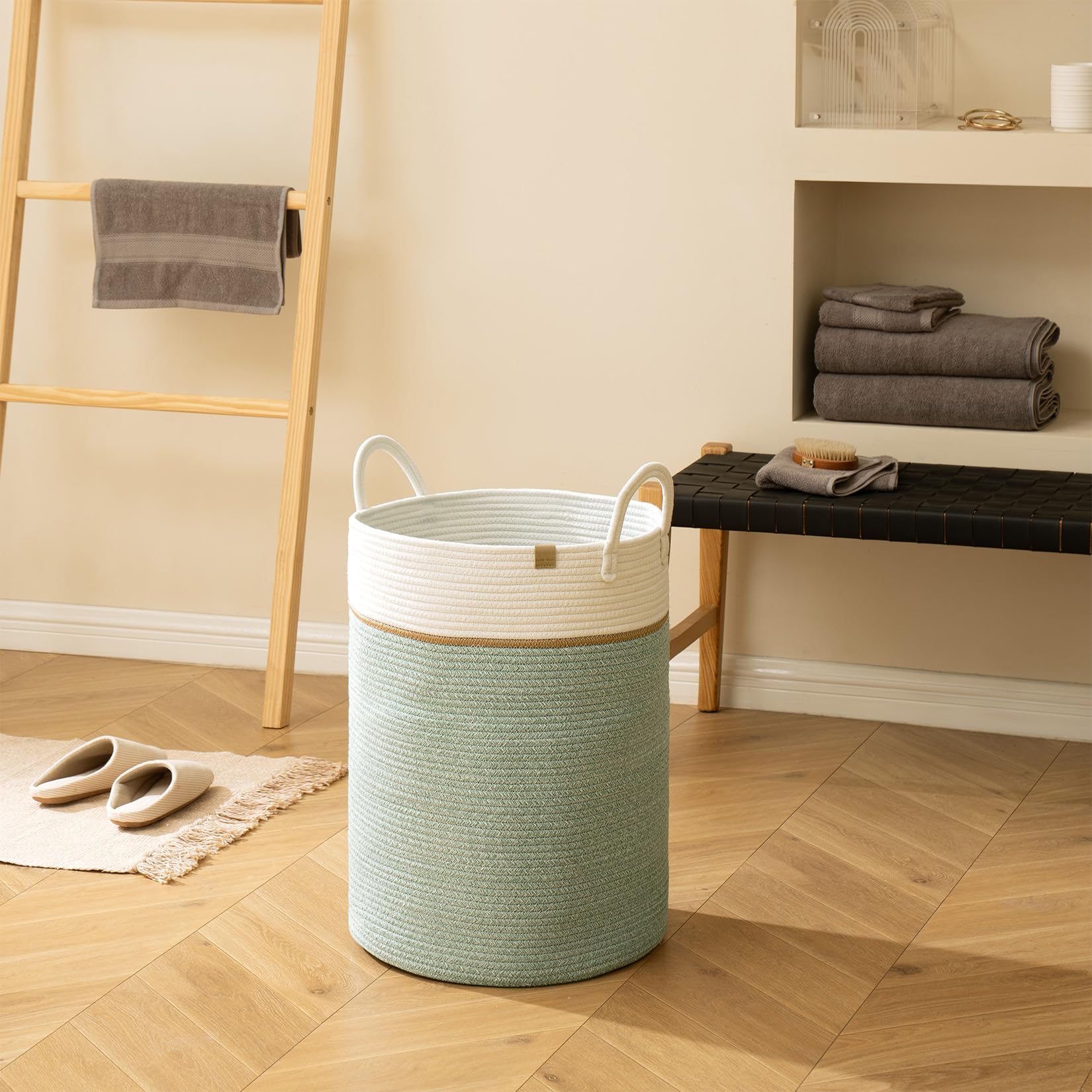 LA JOLIE MUSE 72L Woven Cotton Rope Laundry Basket – Ivy Green Hamper