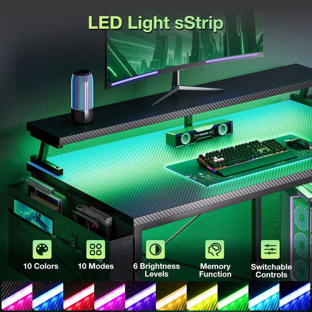 Coleshome L Shaped Gaming Desk with LED Lights & Power Outlet, 100x70 cm - image 4