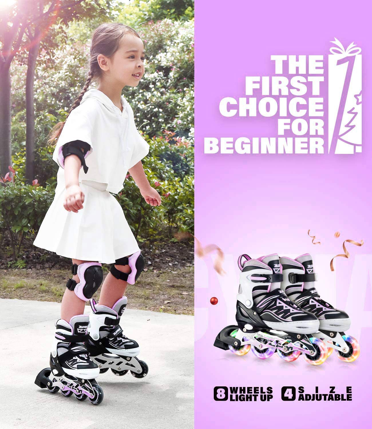 2pm Sports Adjustable Inline Skates | Light Up Wheels for Kids - Purple