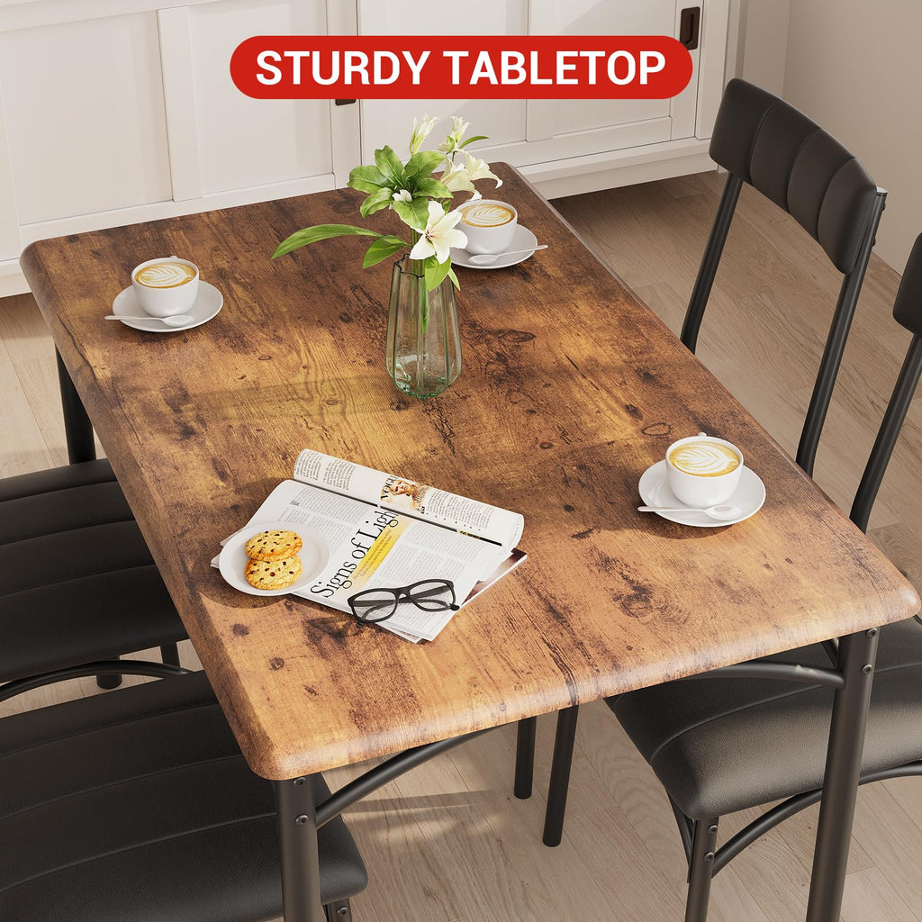 Crevyteg Modern 5-Piece Dining Table Set for 4, Sturdy Steel Frame Dining Table and Upholstered Chairs