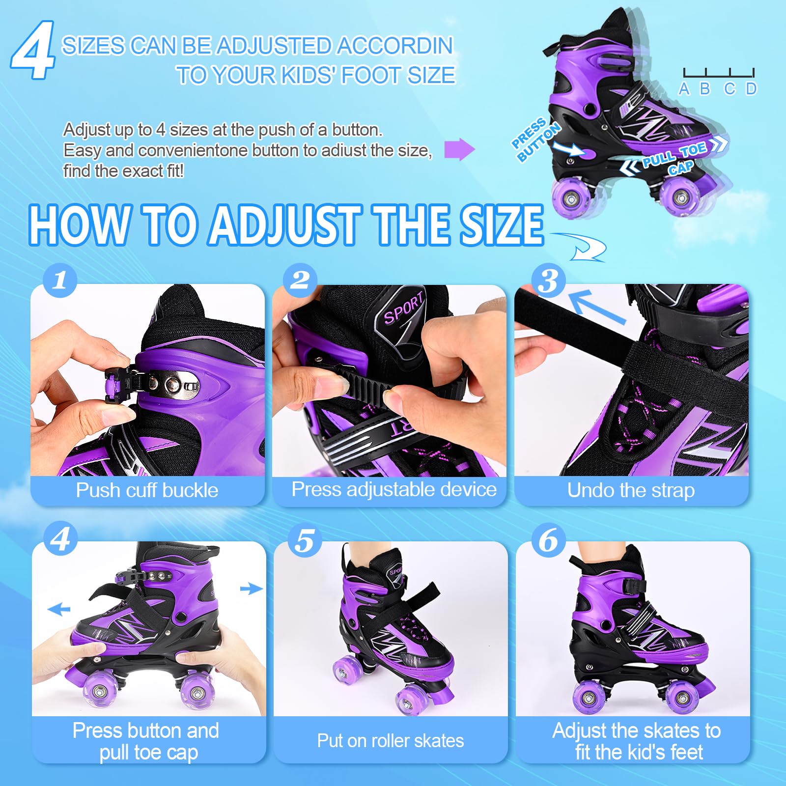 Kids Roller Skates – Adjustable Beginner Skates with Light Up Wheels