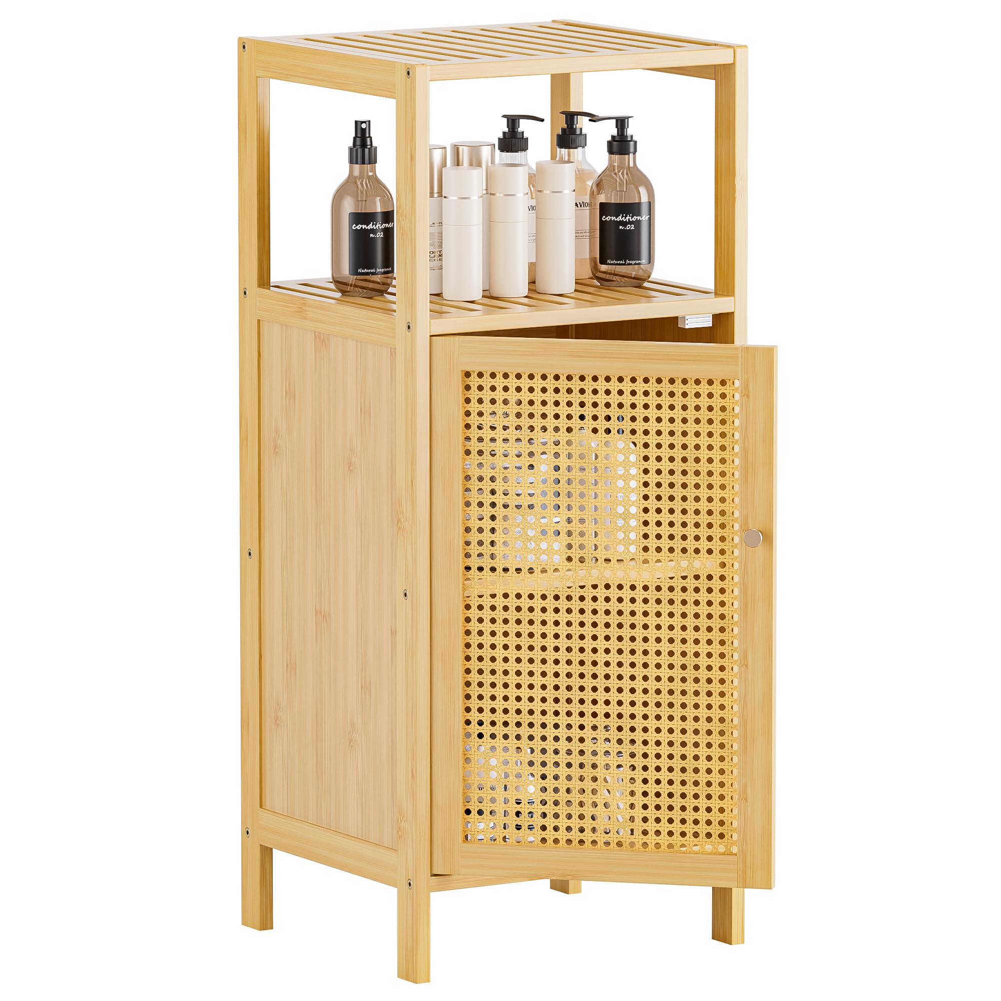 Rattan Bathroom Storage Cabinet | Slim Bamboo Floor Cupboard