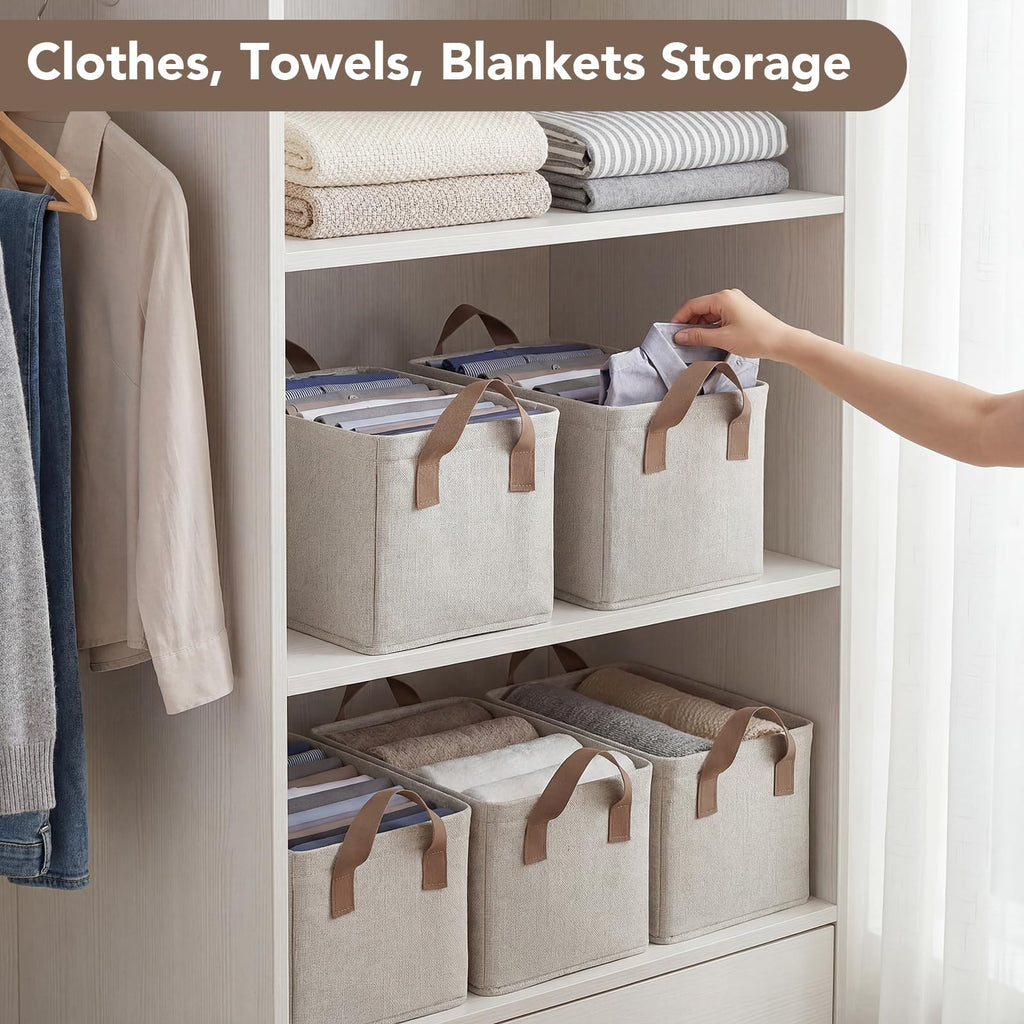 2 Pack Storage Baskets for Shelf, Small Closet Organizers and Storage Cream - image 5