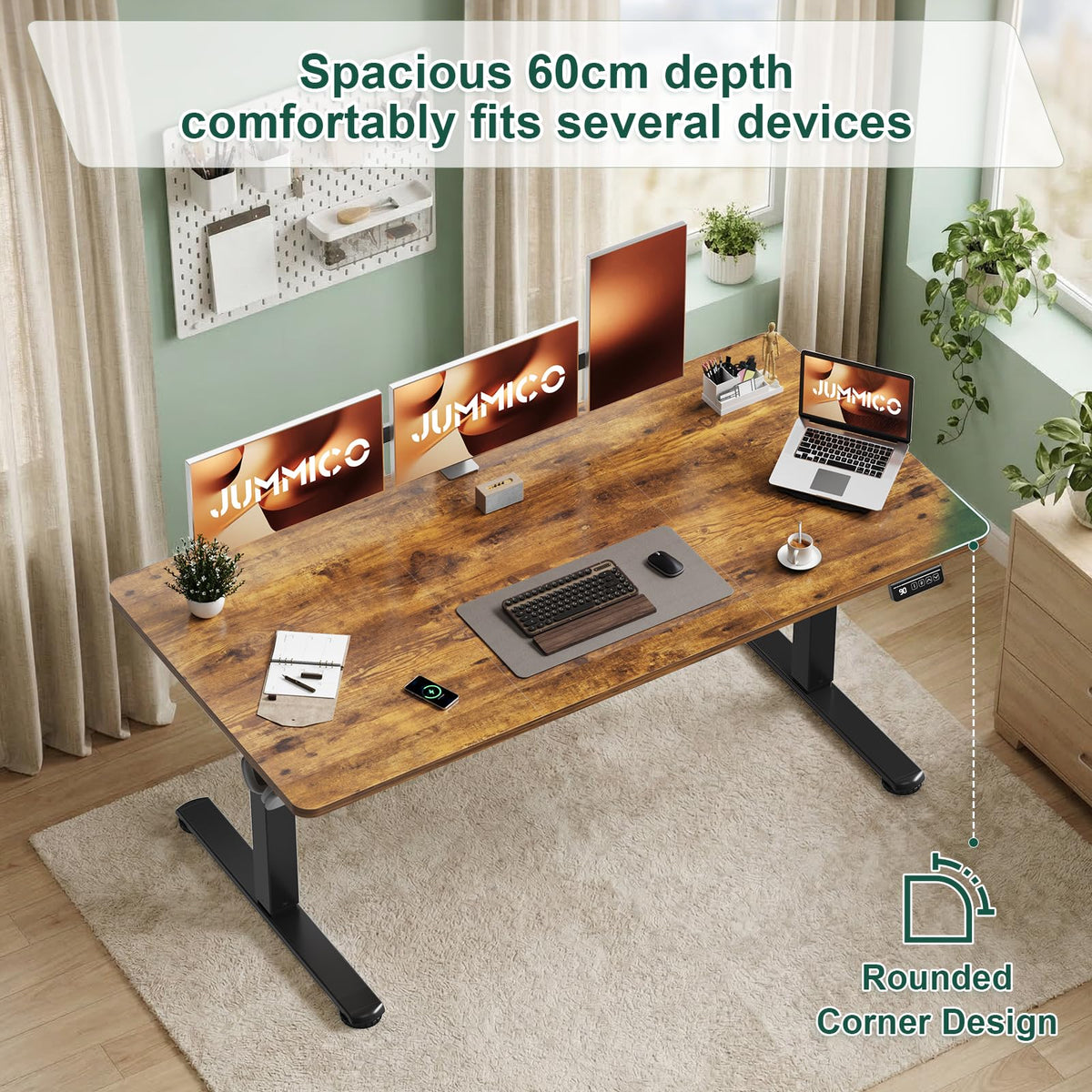 JUMMICO Electric Standing Desk 140 x 60 cm Home Office Height Adjustable Desk, Computer Lift Table with Smart Panel