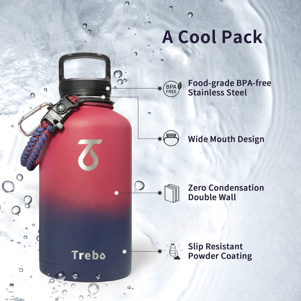 Trebo 2L Insulated Water Bottle – Stainless Steel with Paracord Handle