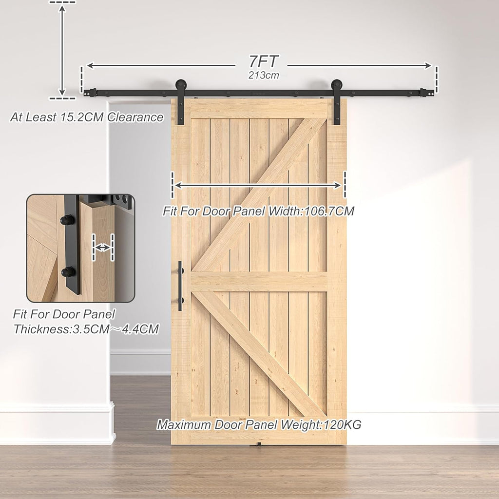SANKEYTEW 7FT Sliding Barn Door Kit | Heavy Duty Black Steel Track