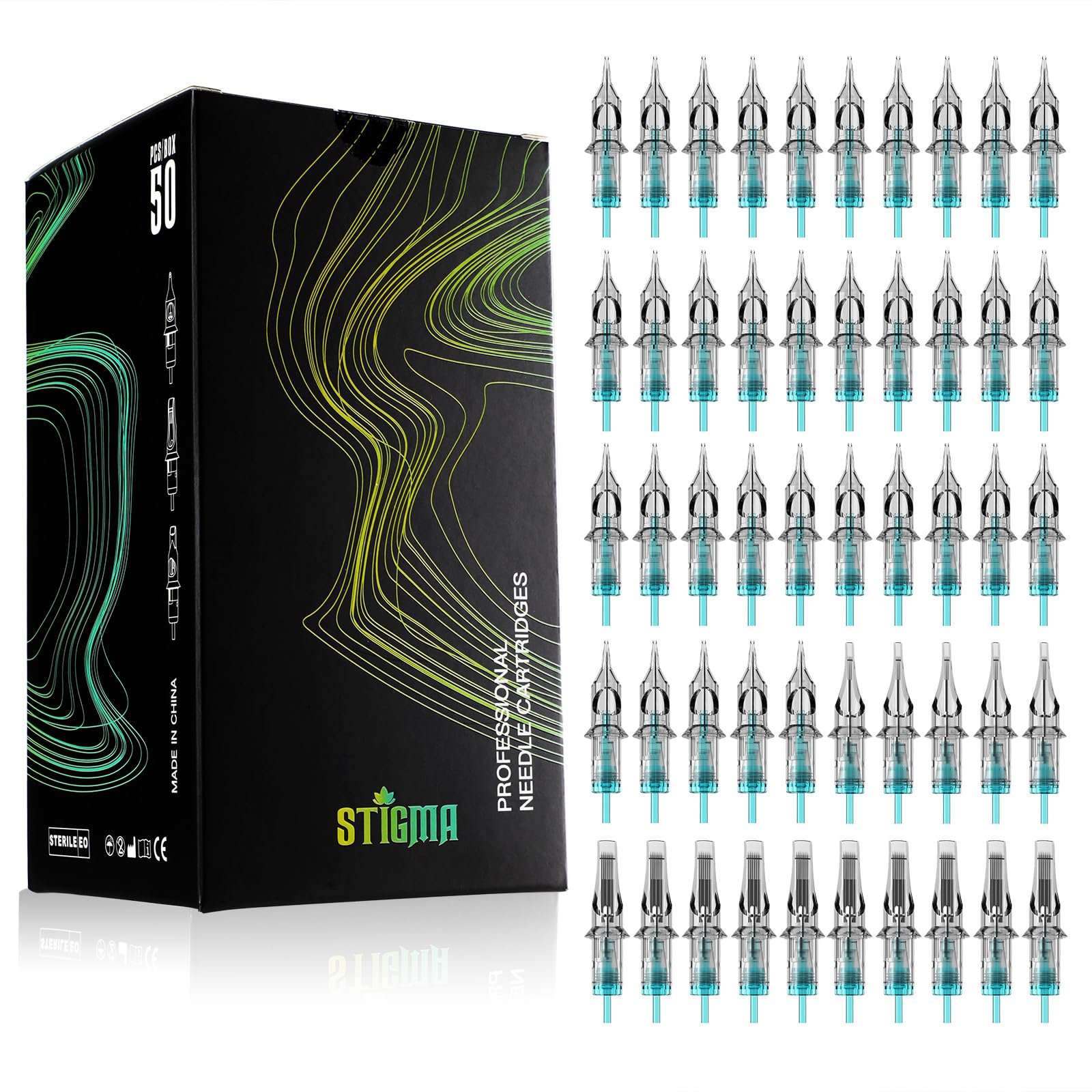 STIGMA 50Pcs Tattoo Cartridges | #10 Bugpin Mixed Disposable Needles