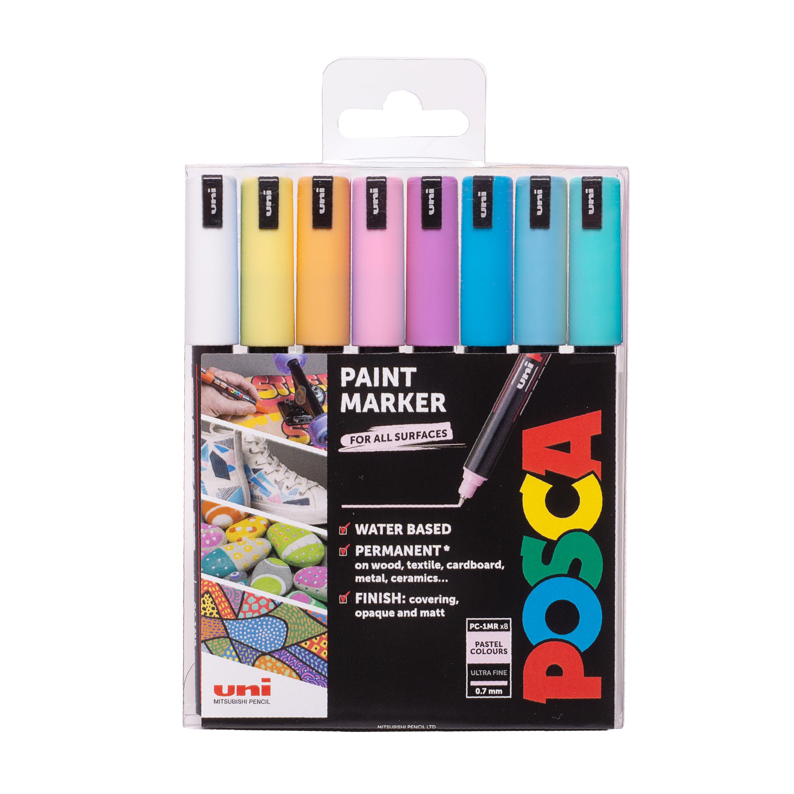 Posca PC-1MR Paint Markers | 0.7mm Fine Tip | Pastel Tones - Set of 8