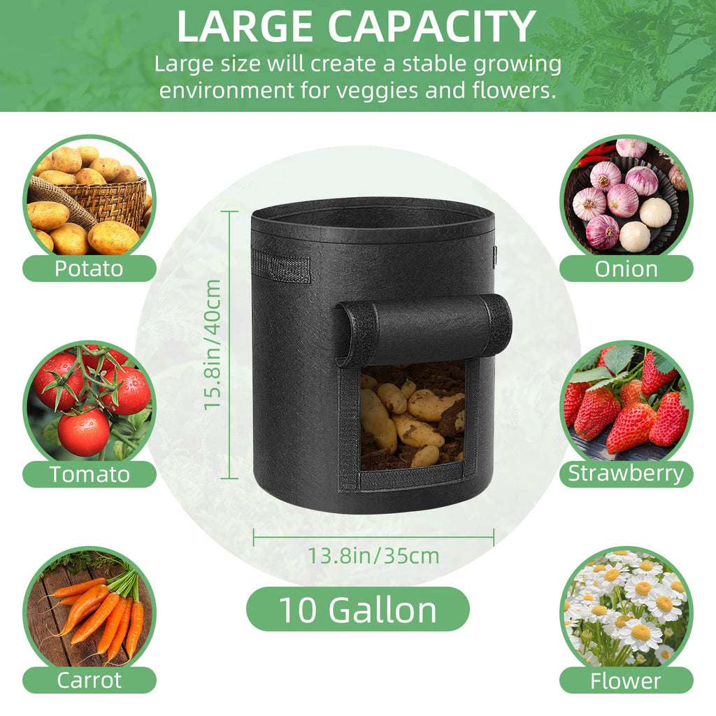 LITLANDSTAR 10 Gallon Potato Grow Bags | 12 Pack Fabric Planters with Flap