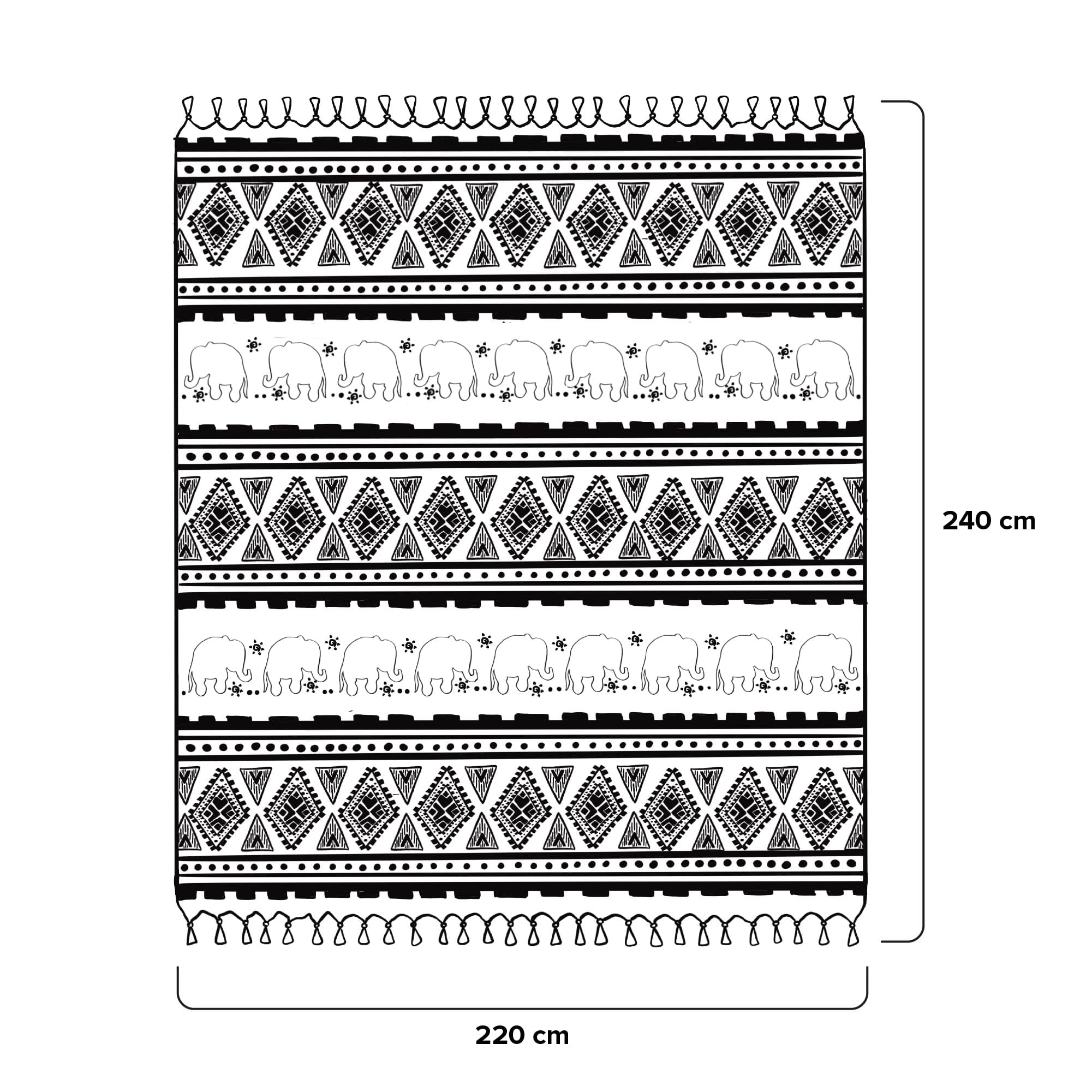 Milam London Elephant Boho Throw - 100% Organic Cotton King Bedspread