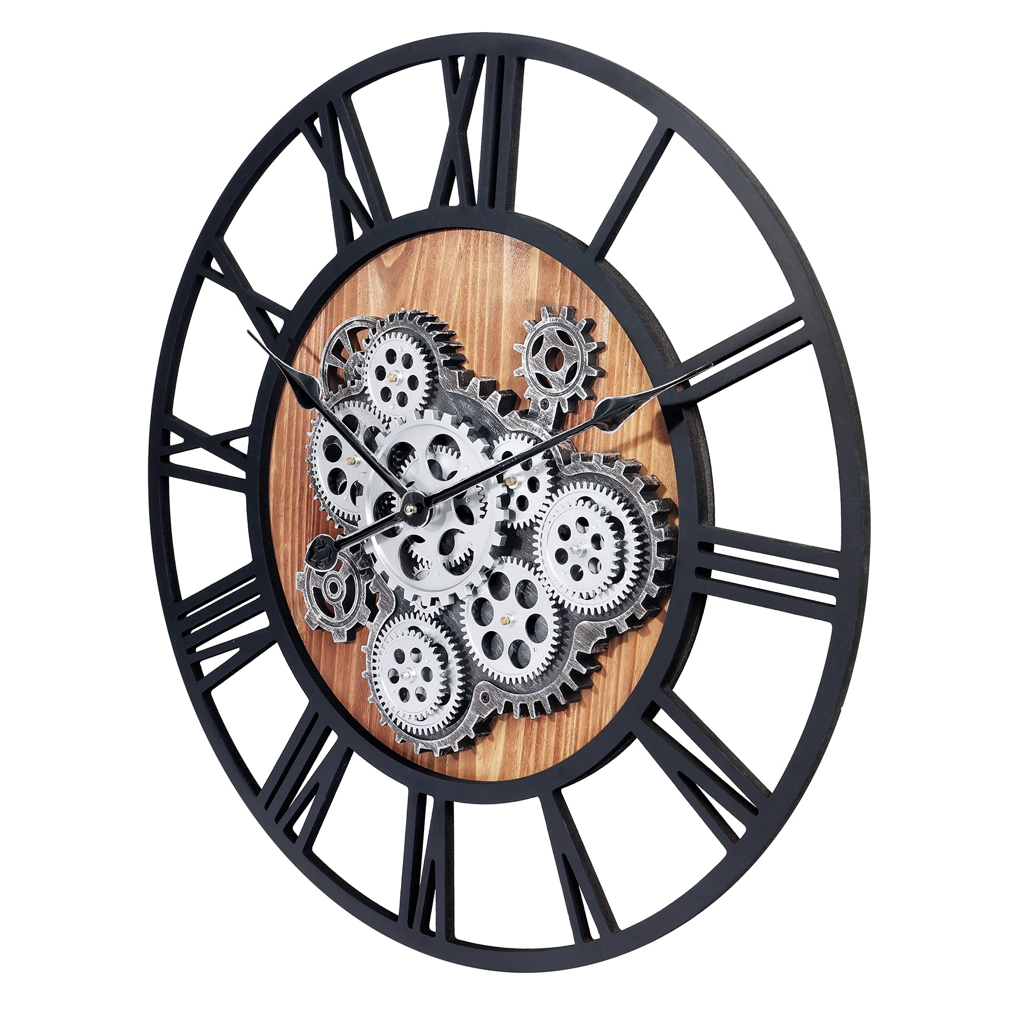 Lafocuse 23 Inch Moving Gears Wall Clock – Rustic Industrial Wooden Decor