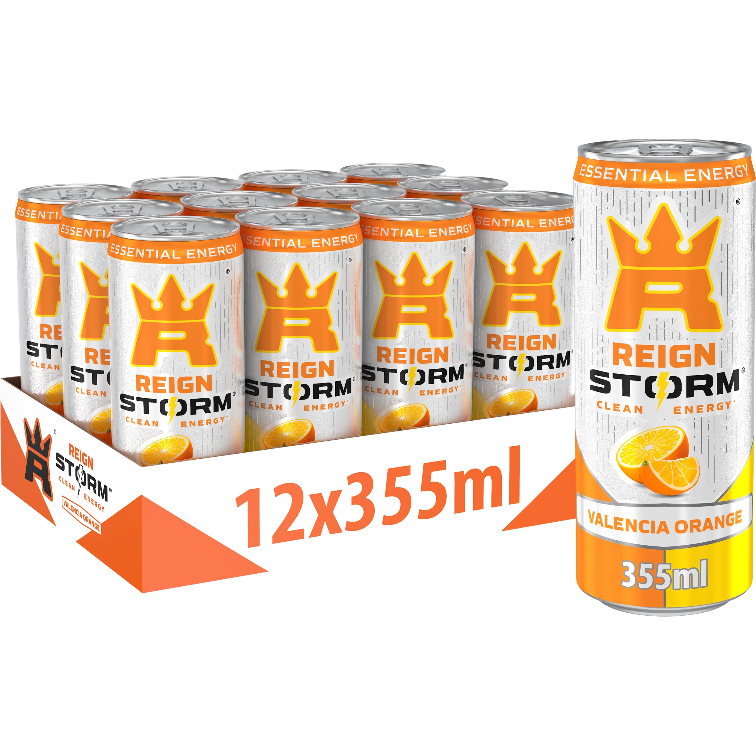 REIGN Storm Valencia Orange Clean Energy Drink - Zero Sugar - 12 x 355ml