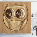 ABAKUHAUS Owl Nursery Shower Curtain | Waterproof Fabric Decor, Light Brown