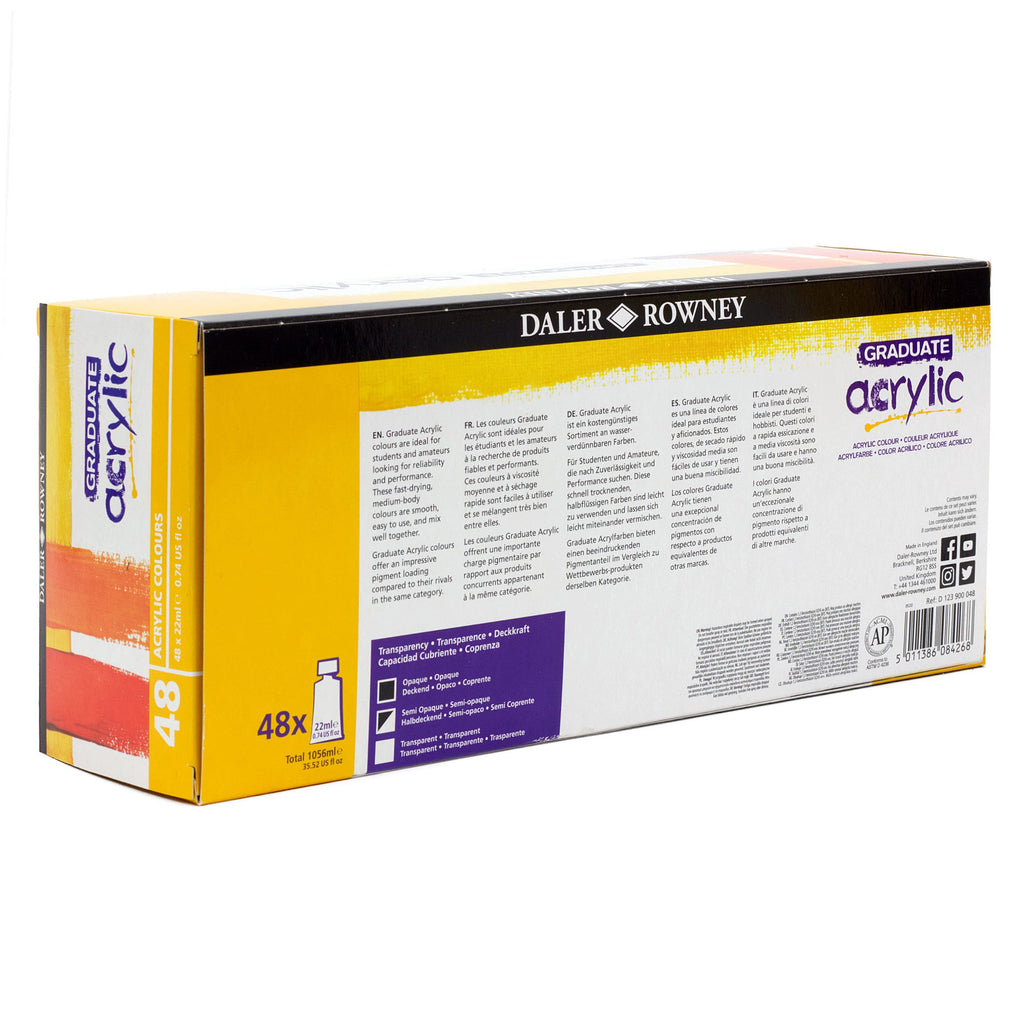 Daler-Rowney Graduate Acrylic Paint Set – 48 Assorted Colours, 22ml