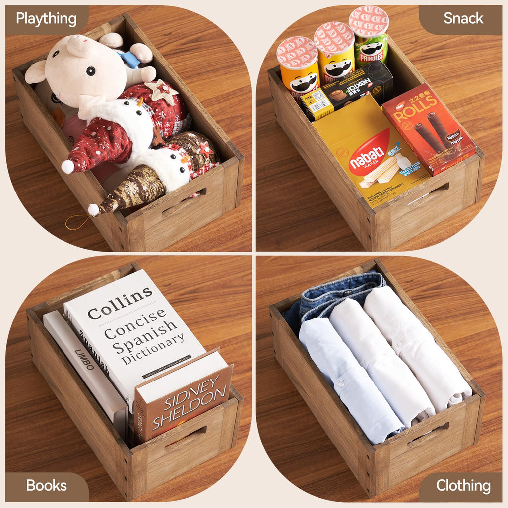 KIRIGEN Stackable Wooden Storage Cube with Handles, Brown
