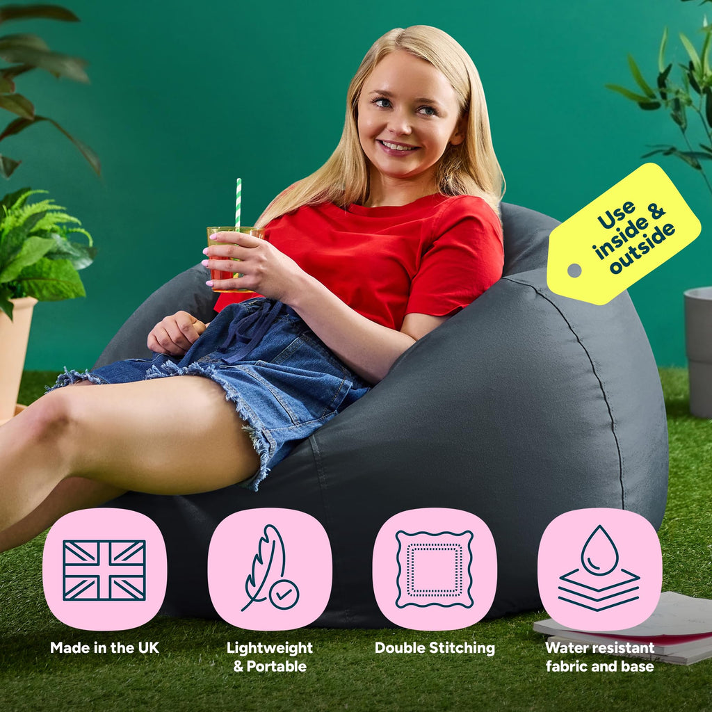 Bean Bag Bazaar Kingston Outdoor Bean Bag & Footstool with Filling, Grey - image 2