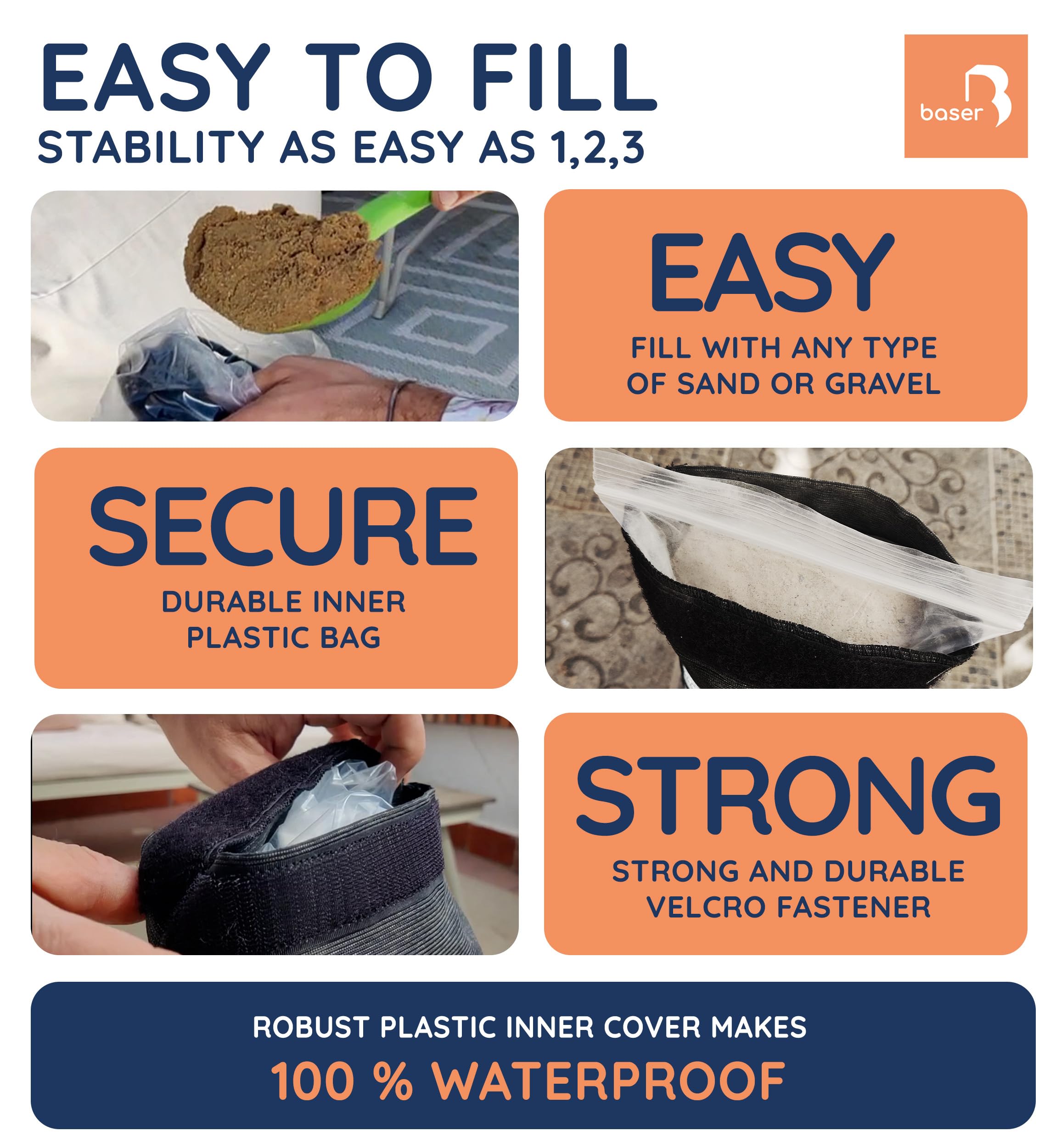 Baser – 2 x 20kg Fillable Curved Sandbags for Parasols & Cantilevers