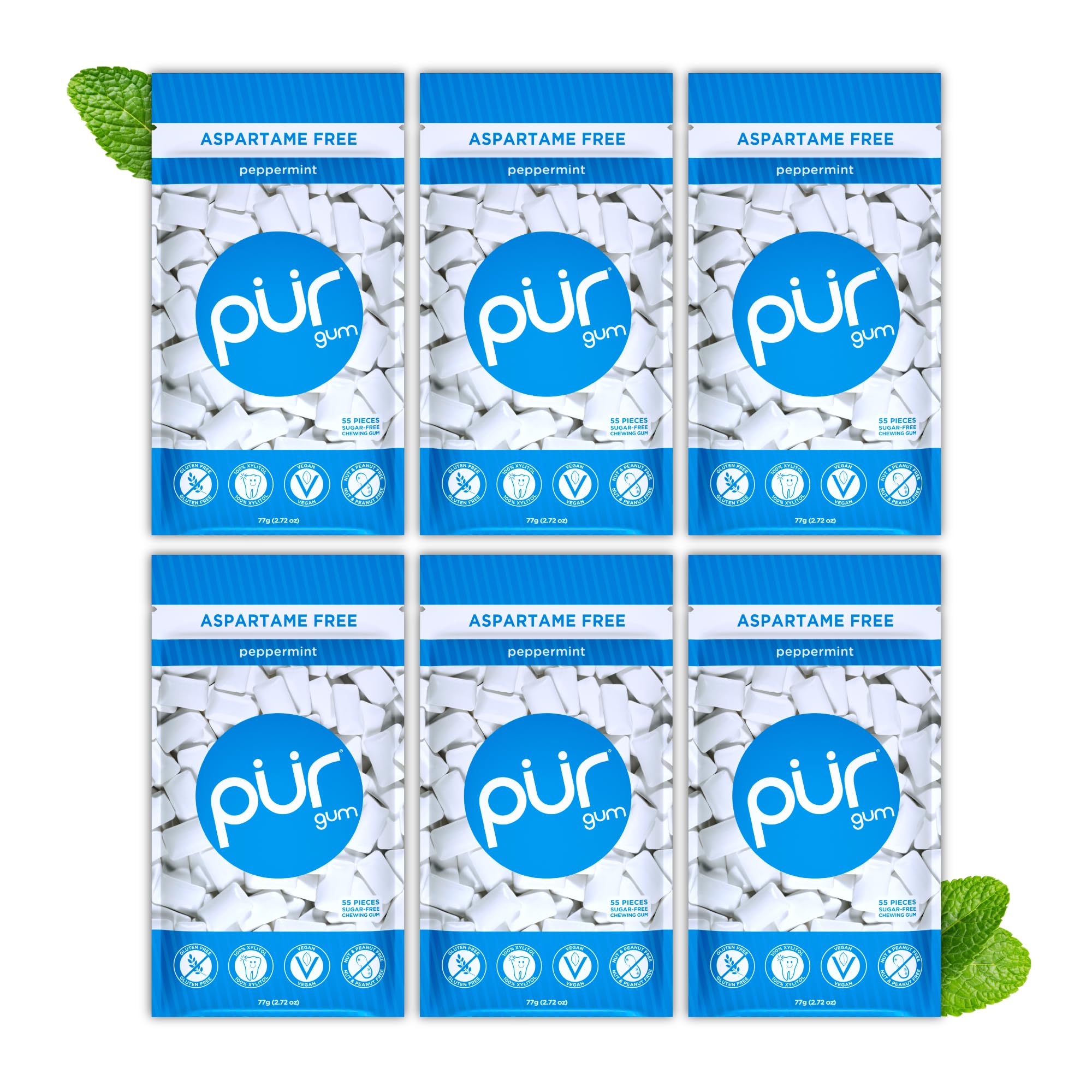 PUR Peppermint Xylitol Chewing Gum – Sugar Free & Keto Friendly, 55 Count