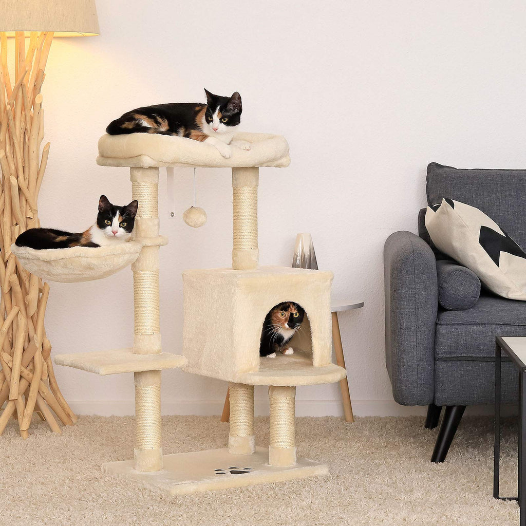 lionto Cat Scratching Post with Sisal, Cave & Plush Ball – 93 cm