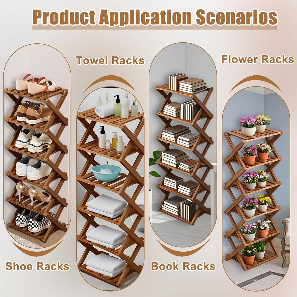 Kiss Me 4-Tier Foldable Bamboo Shoe Rack Narrow Vertical Organizer - image 3