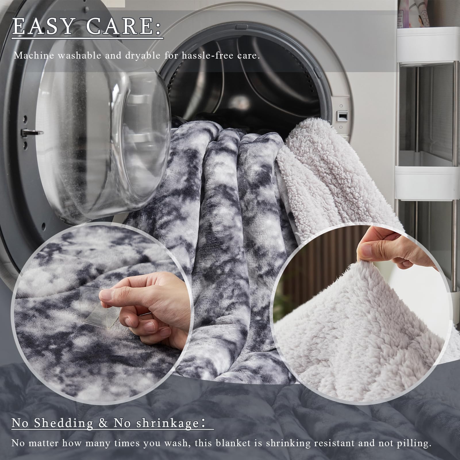 CHOSHOME Sherpa Fleece Throw Blanket – Dark Grey Tie-Dye Fuzzy Bedspread