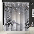 Jolof Store Christmas Snowman Shower Curtain | Winter Pine Tree Fabric