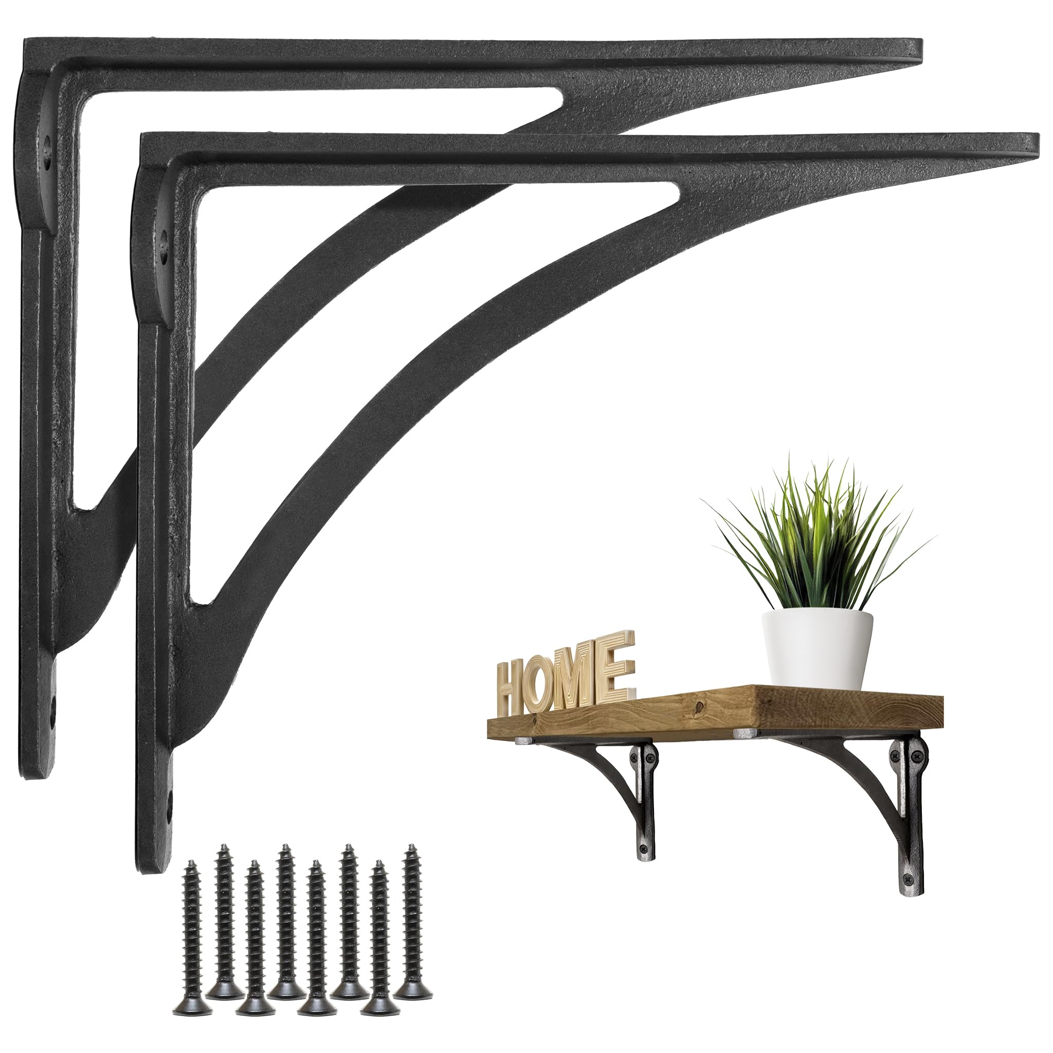 EDUWURXS Heavy Duty Cast Iron Shelf Brackets - 7x8 Inch Wall Supports