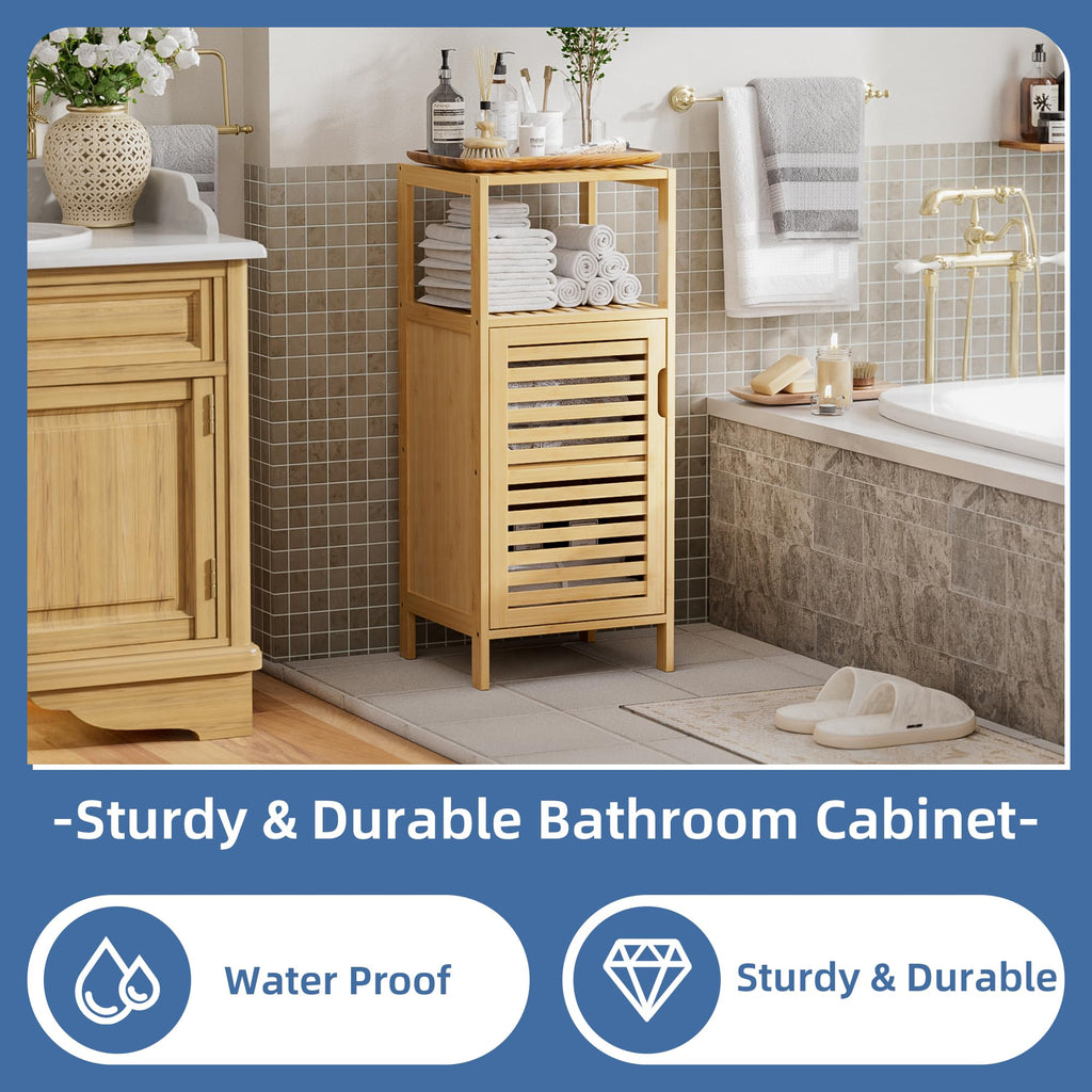 HITNET Bamboo Bathroom Cabinet – 4-Tier Slim Freestanding Floor Organizer